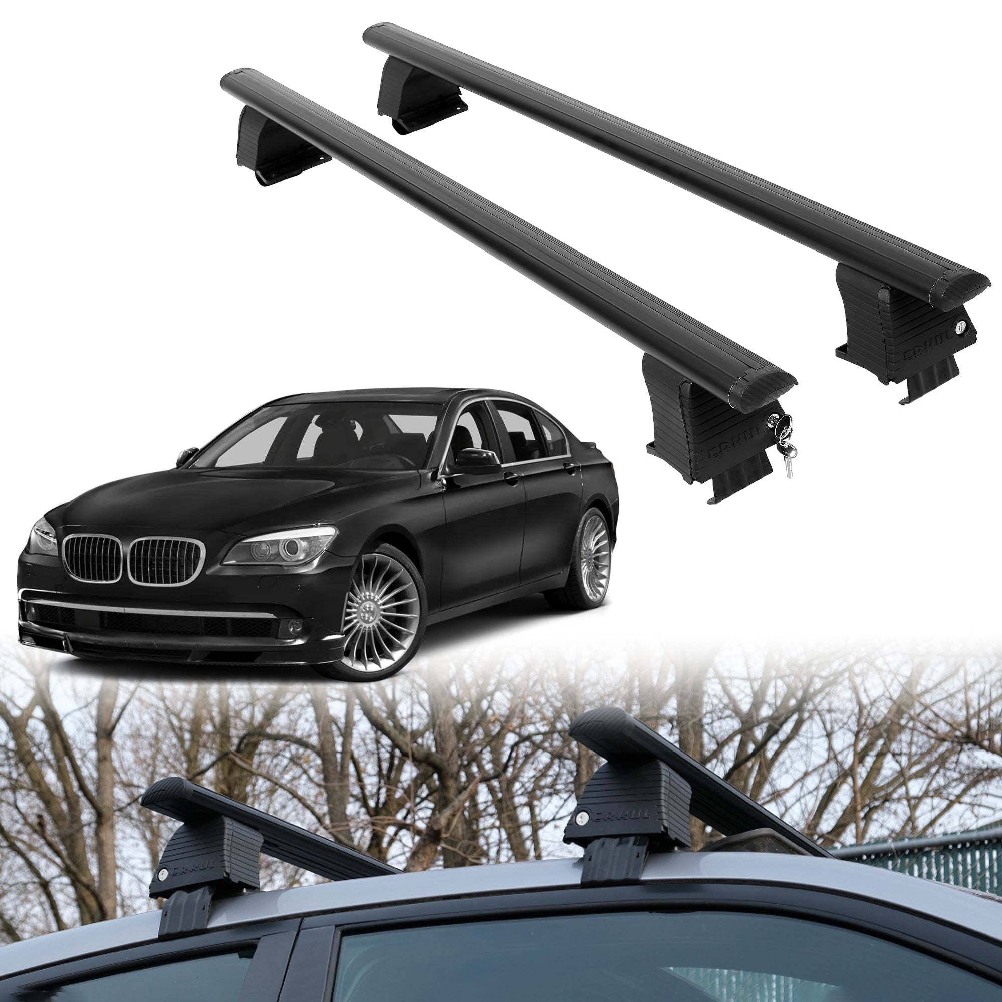 Roof Rack Crossbars for BMW Alpina B7 2011-2015 Fits Naked Roof - Black