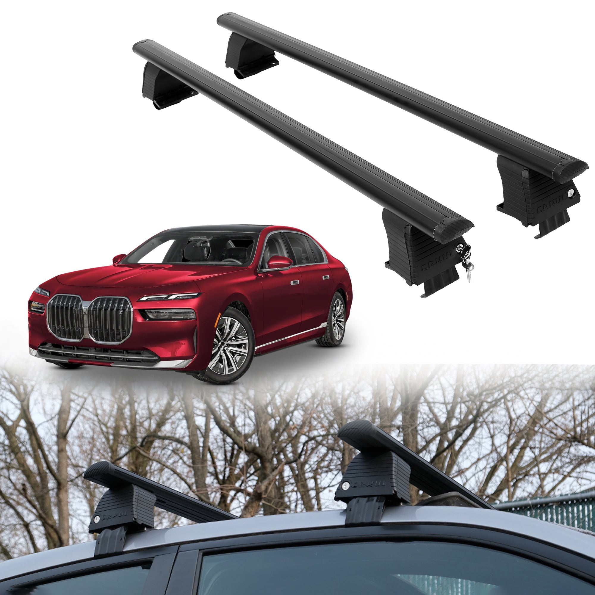 Roof Rack Crossbars for BMW i7 2023-2026 Fits Naked Roof - Black