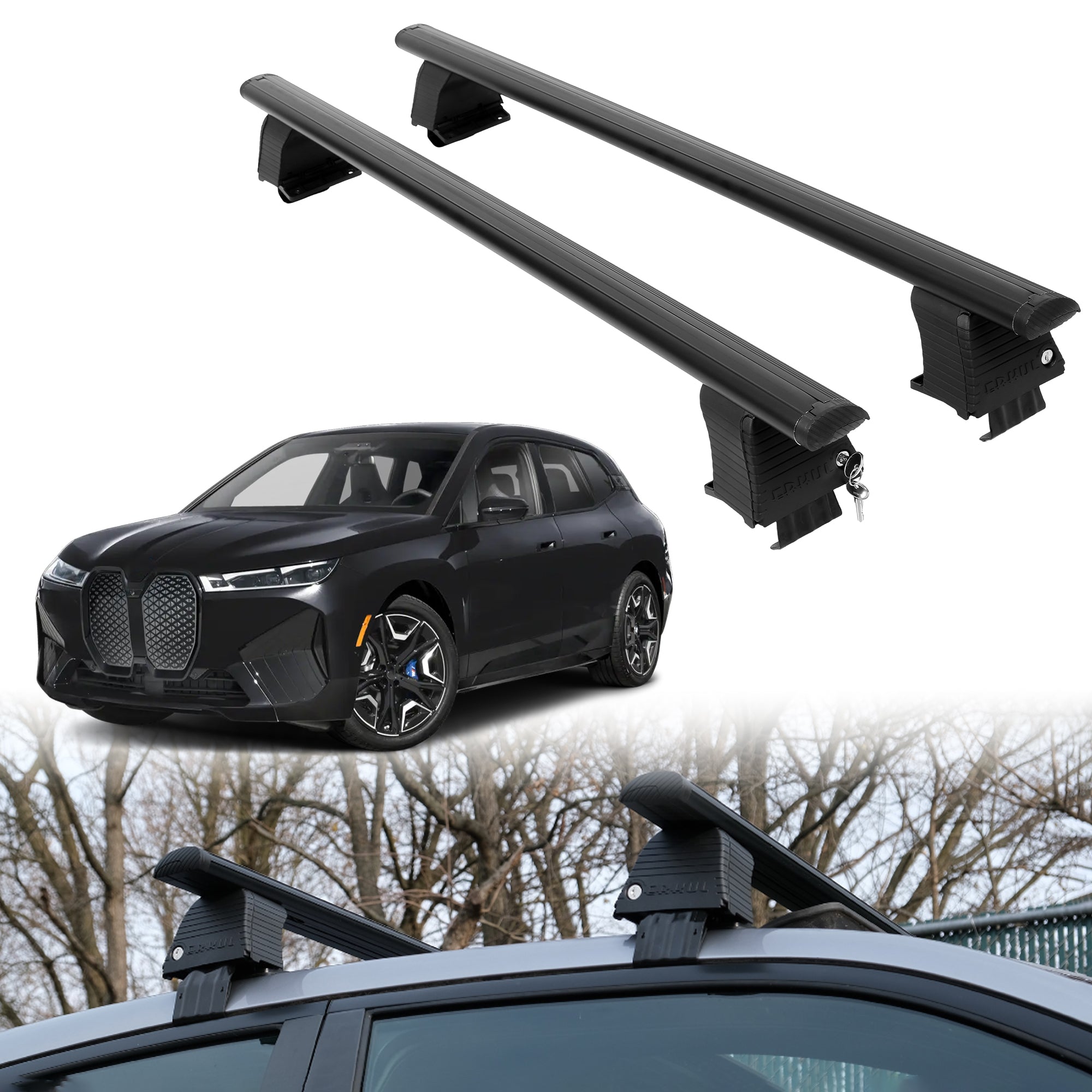Roof Rack Crossbars for BMW iX 2022-2026 Fits Naked Roof - Black