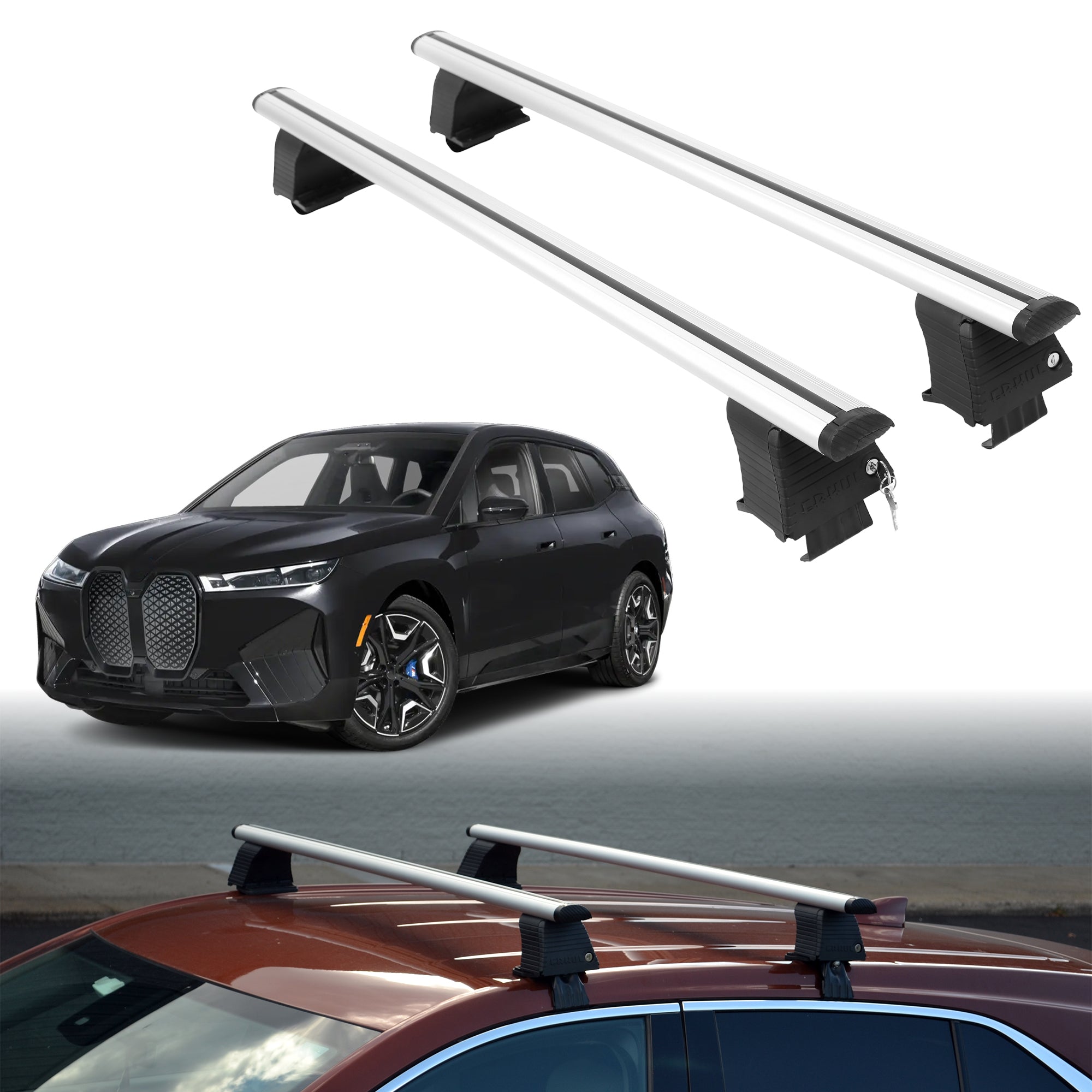 Roof Rack Crossbars for BMW iX 2022-2026 Fits Naked Roof - Silver
