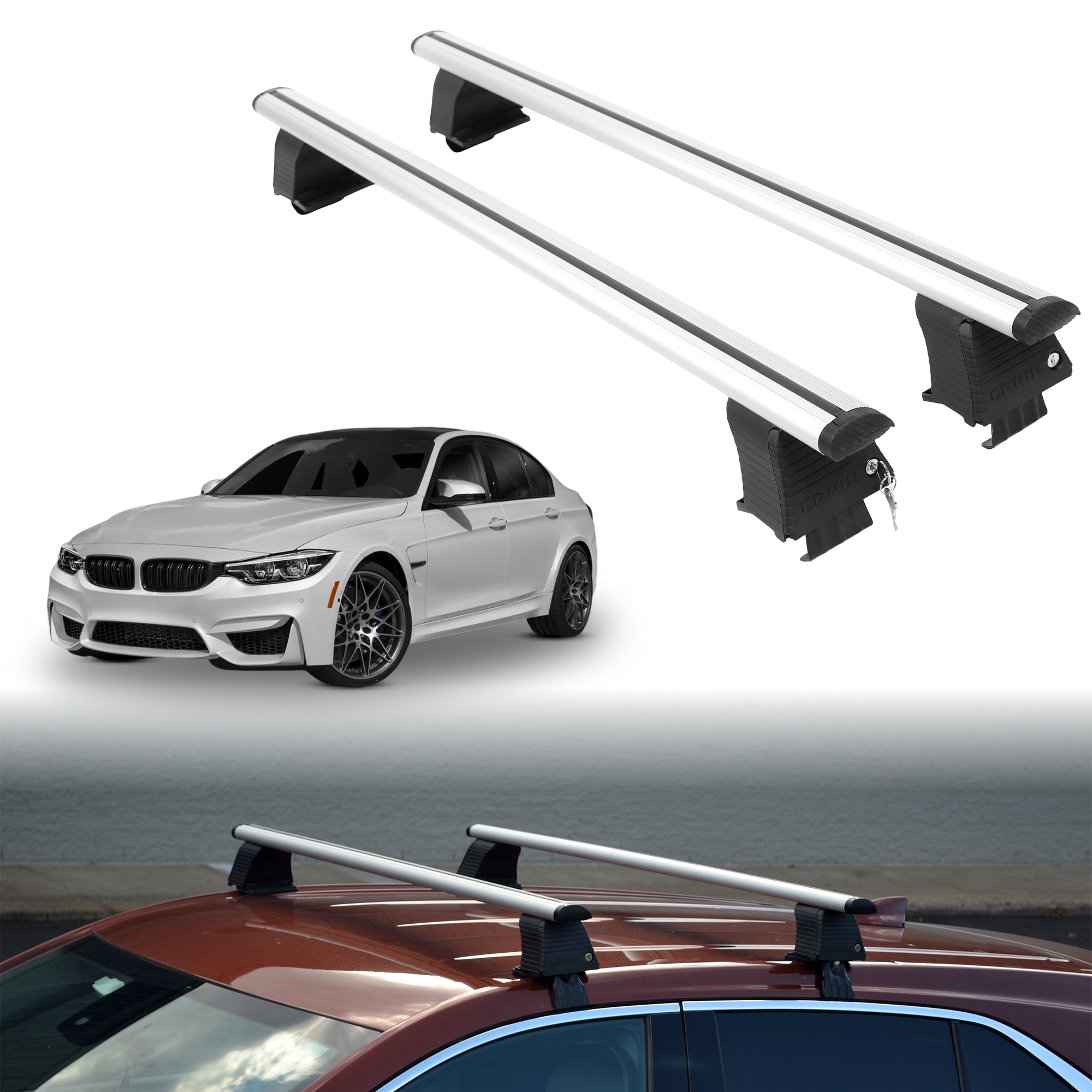 Roof Rack Crossbars for BMW M3 2015-2018 Fits Naked Roof - Silver