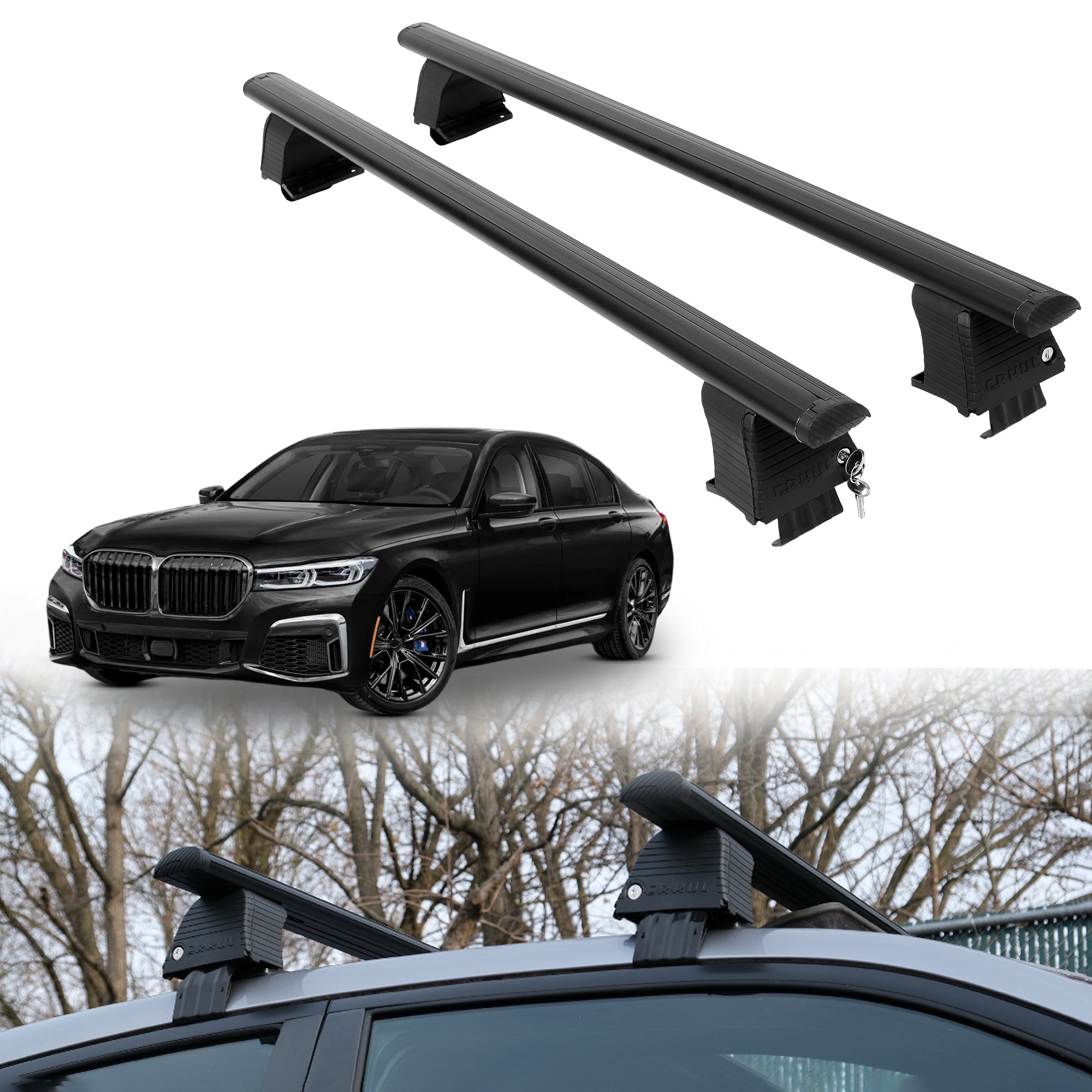 Roof Rack Crossbars for BMW M760 2017-2022 Fits Naked Roof - Black