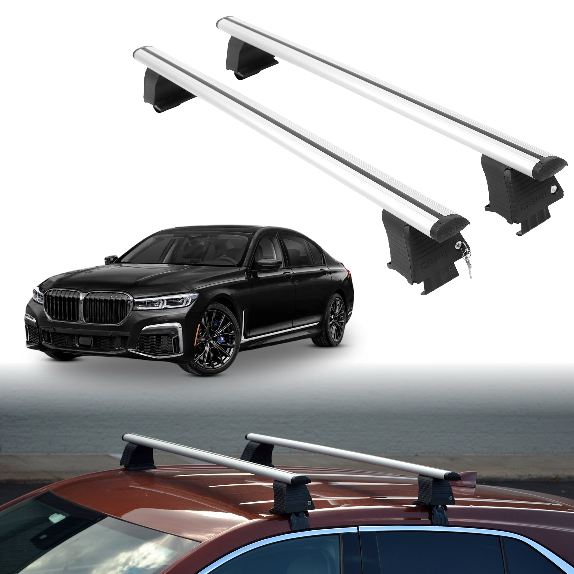 Roof Rack Crossbars for BMW M760 2017-2022 Fits Naked Roof - Silver