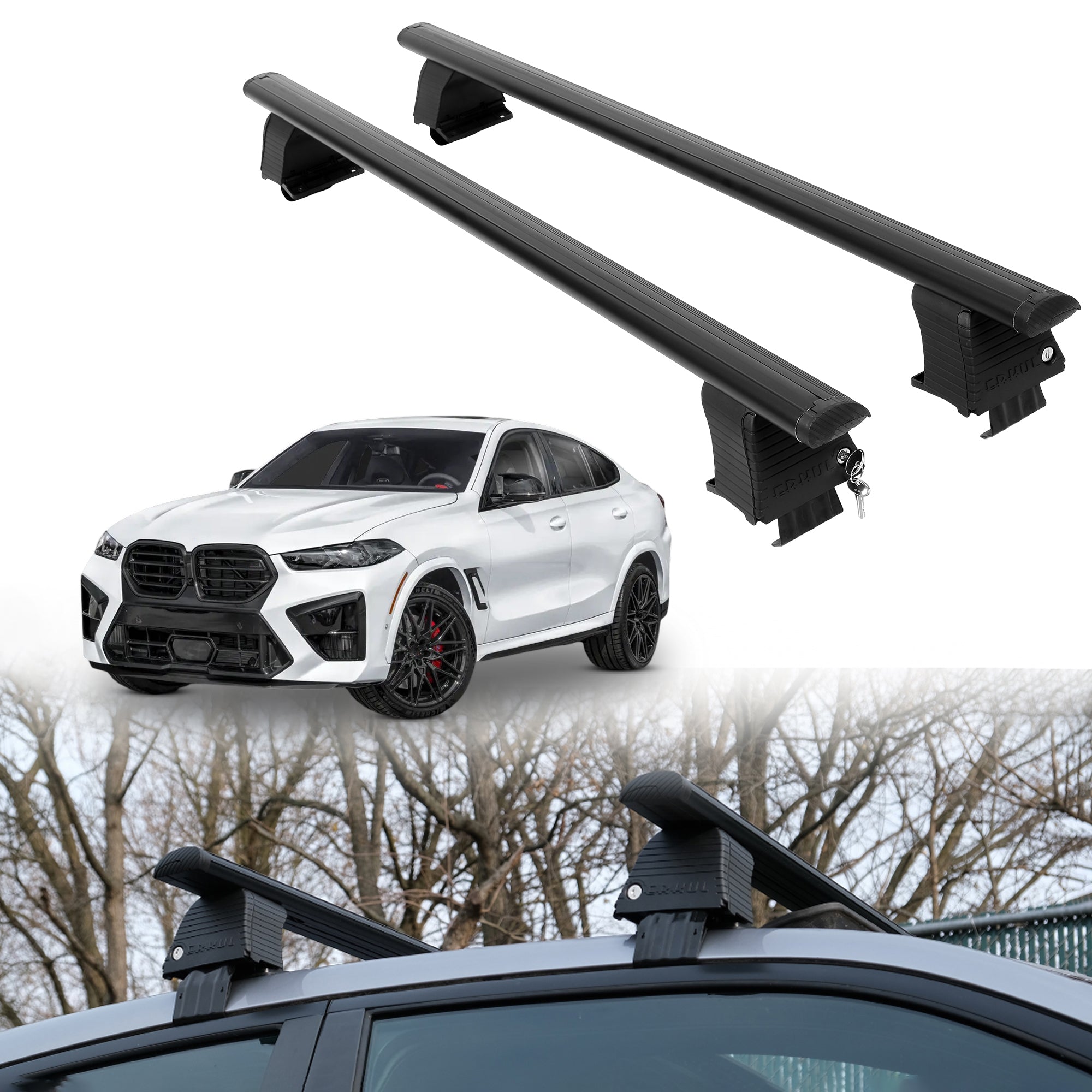 Roof Rack Crossbars for BMW X6 M 2020-2026 Fits Naked Roof - Black