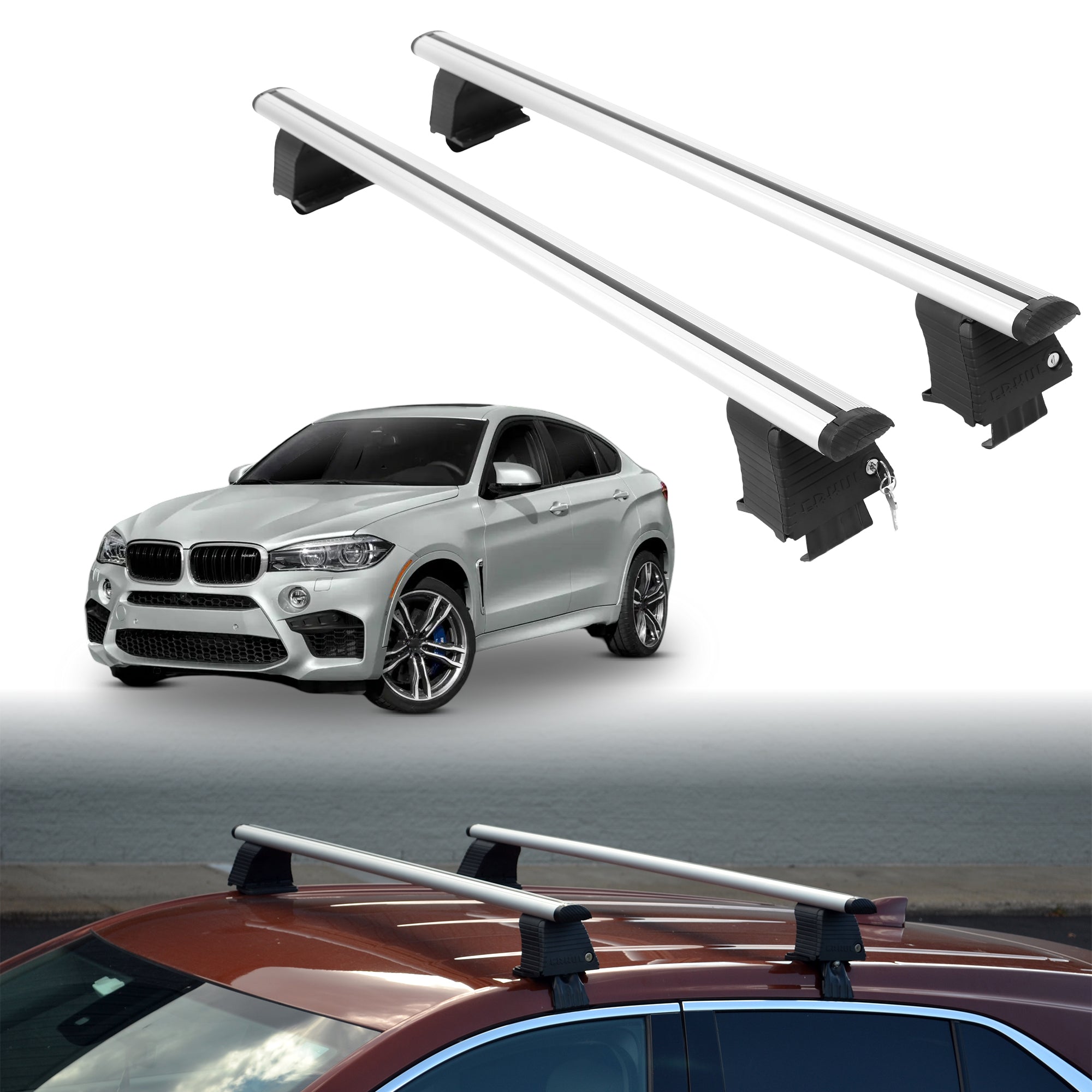 Roof Rack Crossbars for BMW X6 M 2015-2019 Fits Naked Roof - Silver