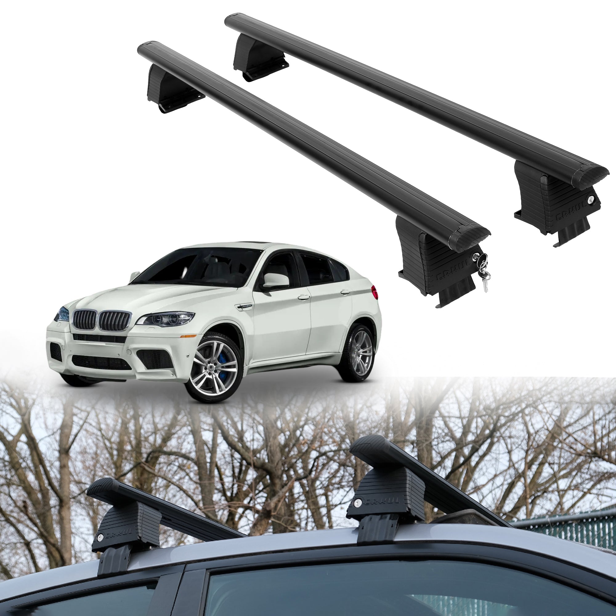 Roof Rack Crossbars for BMW X6 M 2010-2014 Fits Naked Roof - Black