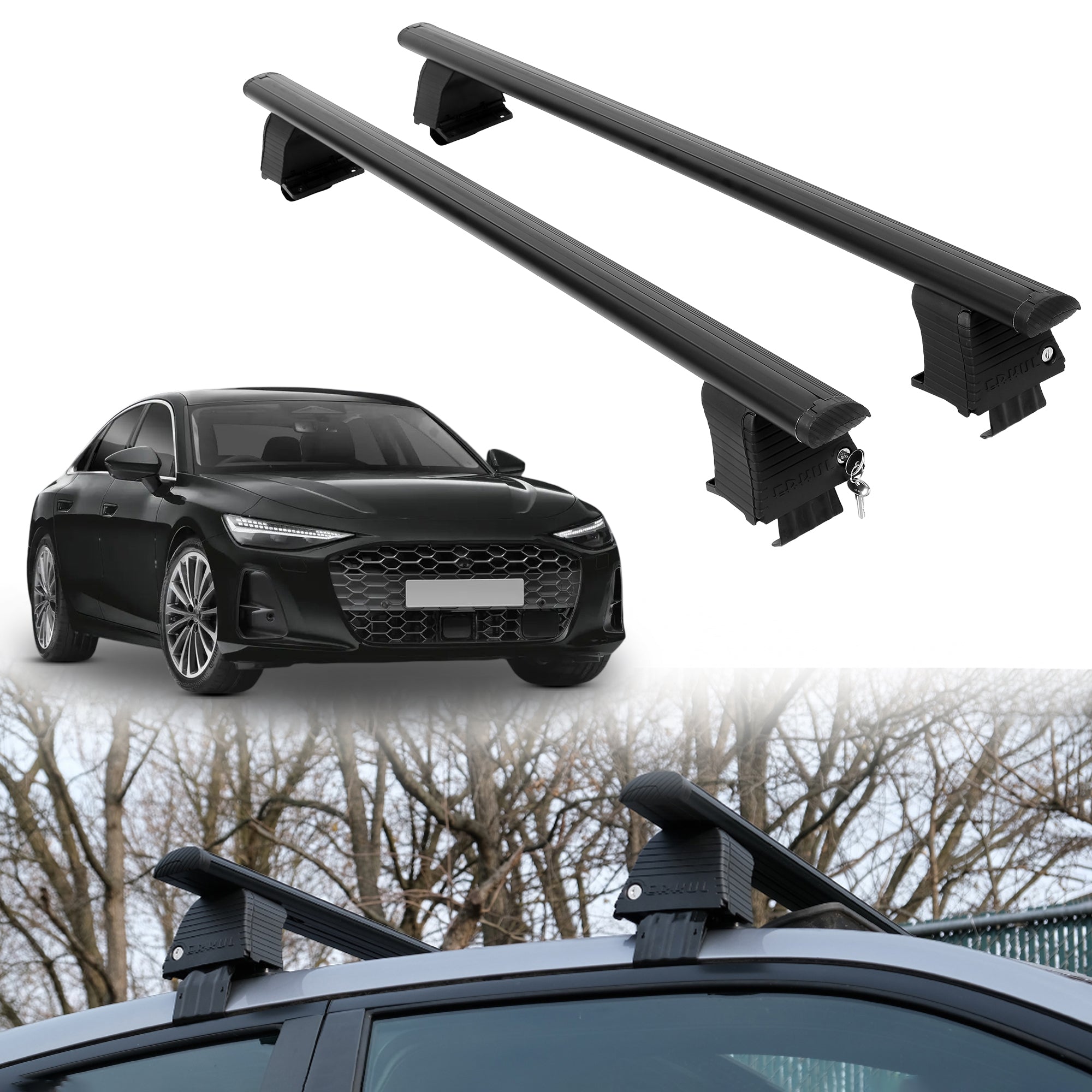 Roof Rack Crossbars for Audi A6 2026 Fits Naked Roof - Black