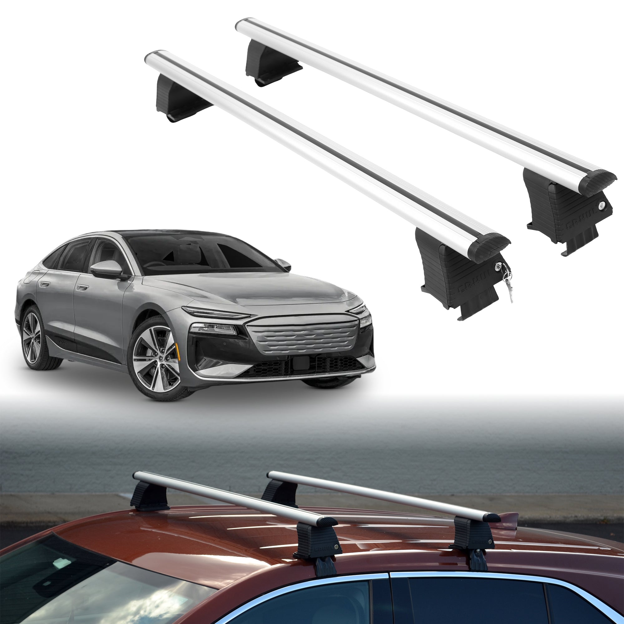 Roof Rack Crossbars for Audi A6 e-tron 2025-2027 Fits Naked Roof - Silver