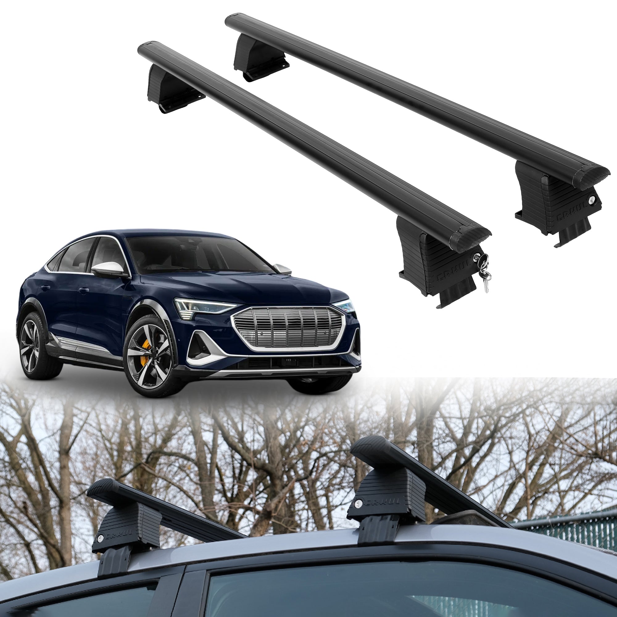 Roof Rack Crossbars for Audi e-tron S 2022-2023 Fits Naked Roof - Black