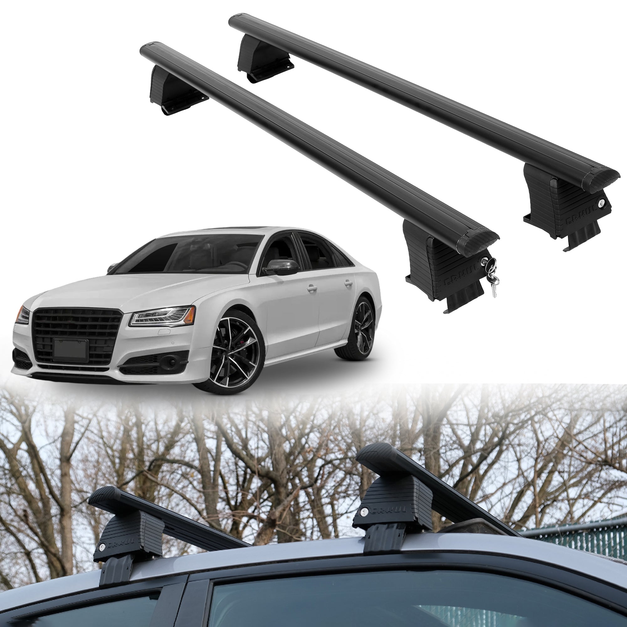 Roof Rack Crossbars for Audi S8 2013-2018 Fits Naked Roof - Black