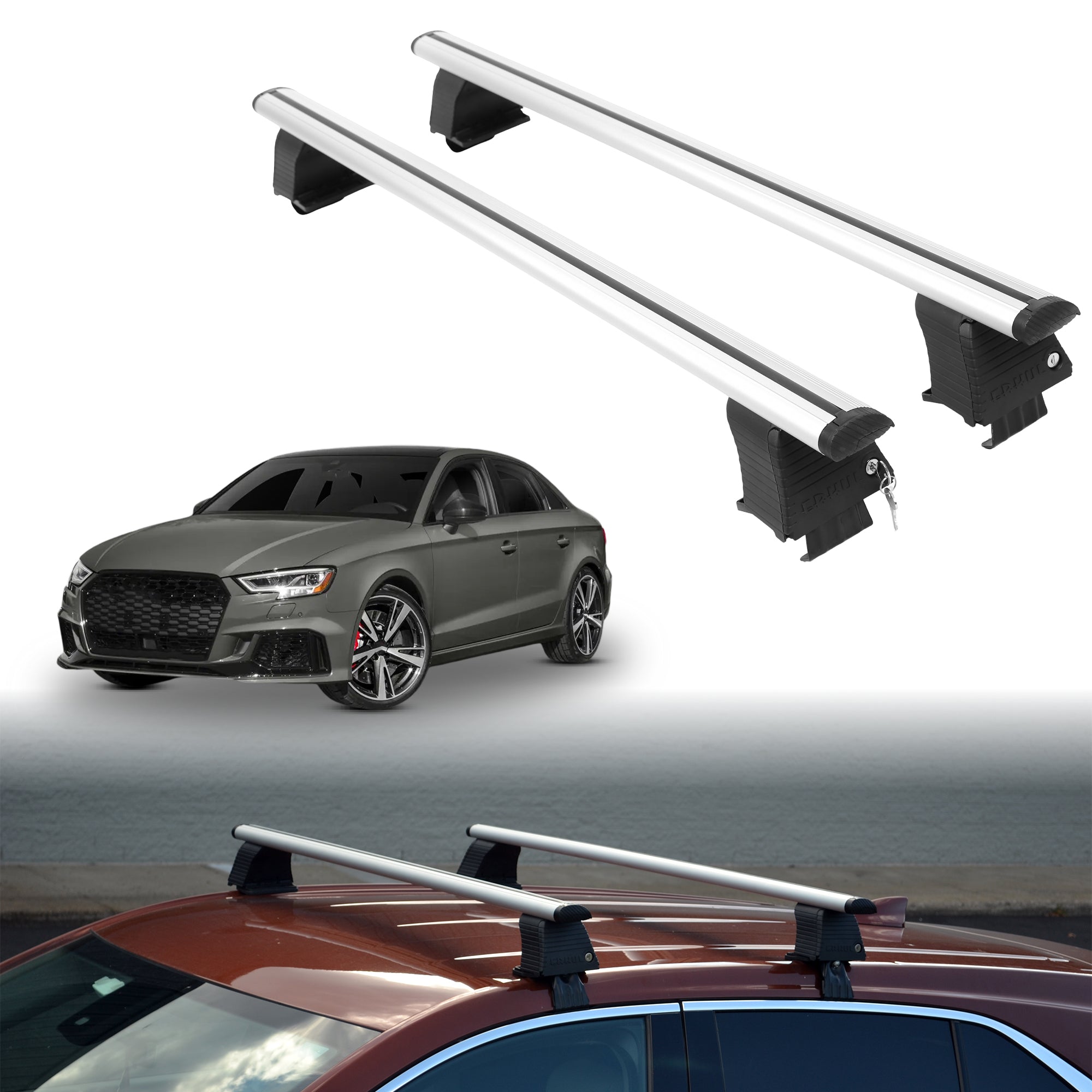 Roof Rack Crossbars for Audi RS 3 2017-2020 Fits Naked Roof - Silver