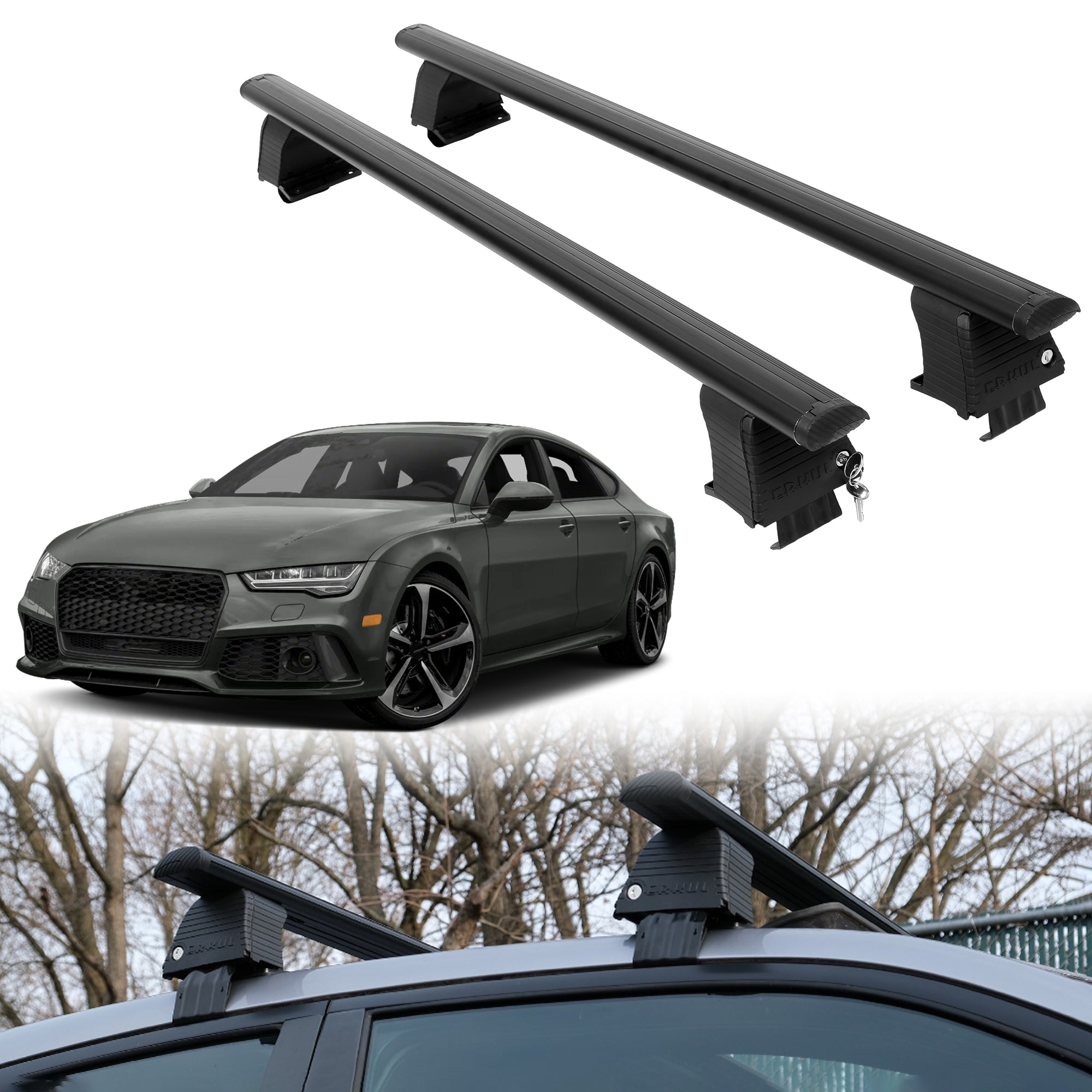 Roof Rack Crossbars for Audi RS 7 2014-2018 Fits Naked Roof - Black