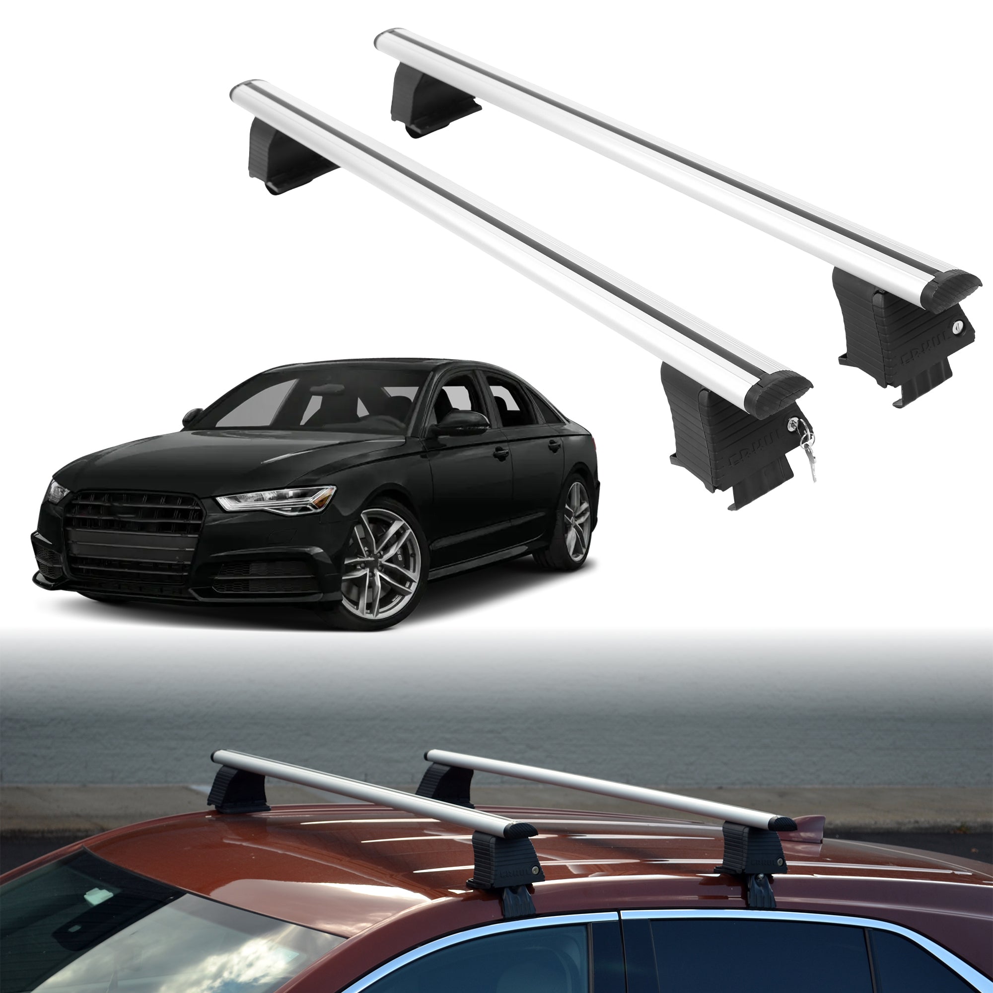 Roof Rack Crossbars for Audi S6 2013-2018 Fits Naked Roof - Silver