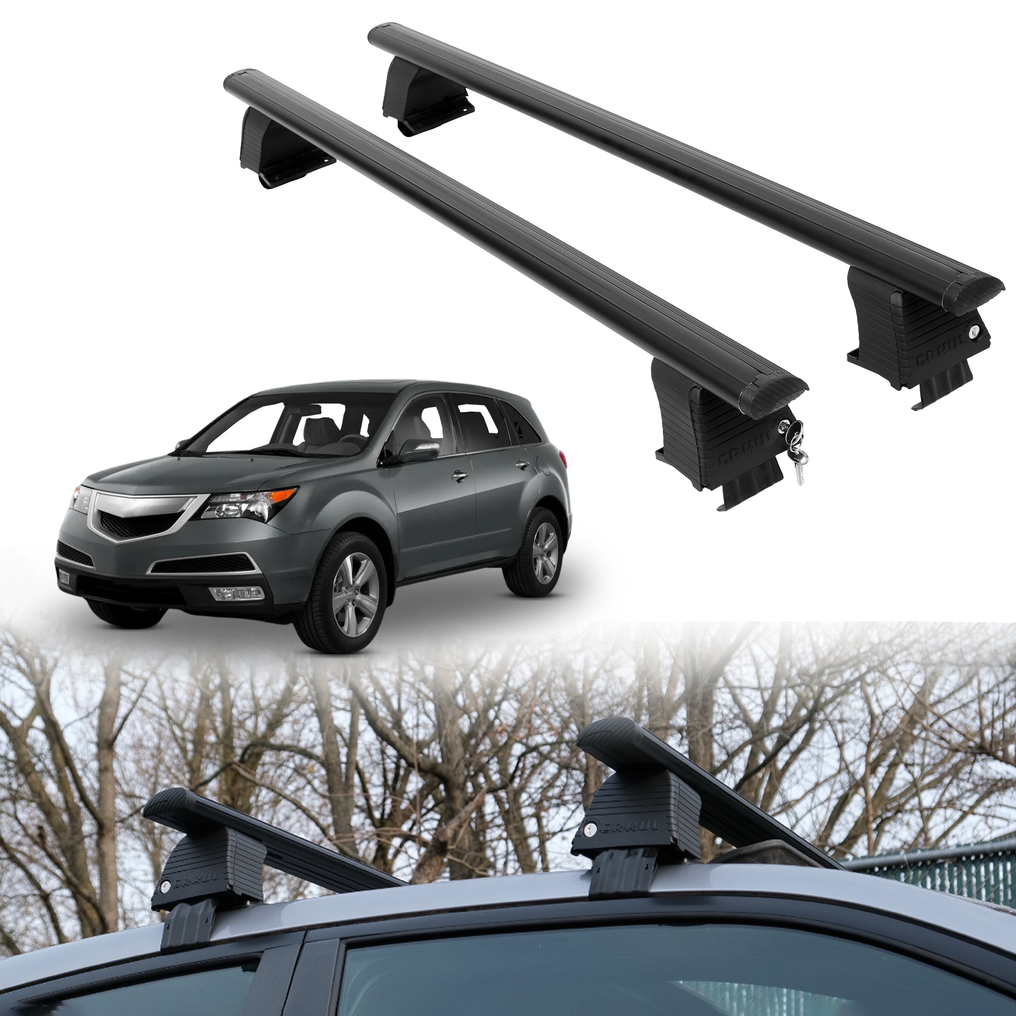 Roof Rack Crossbars for Acura MDX 2007-2013 Fits Naked Roof - Black