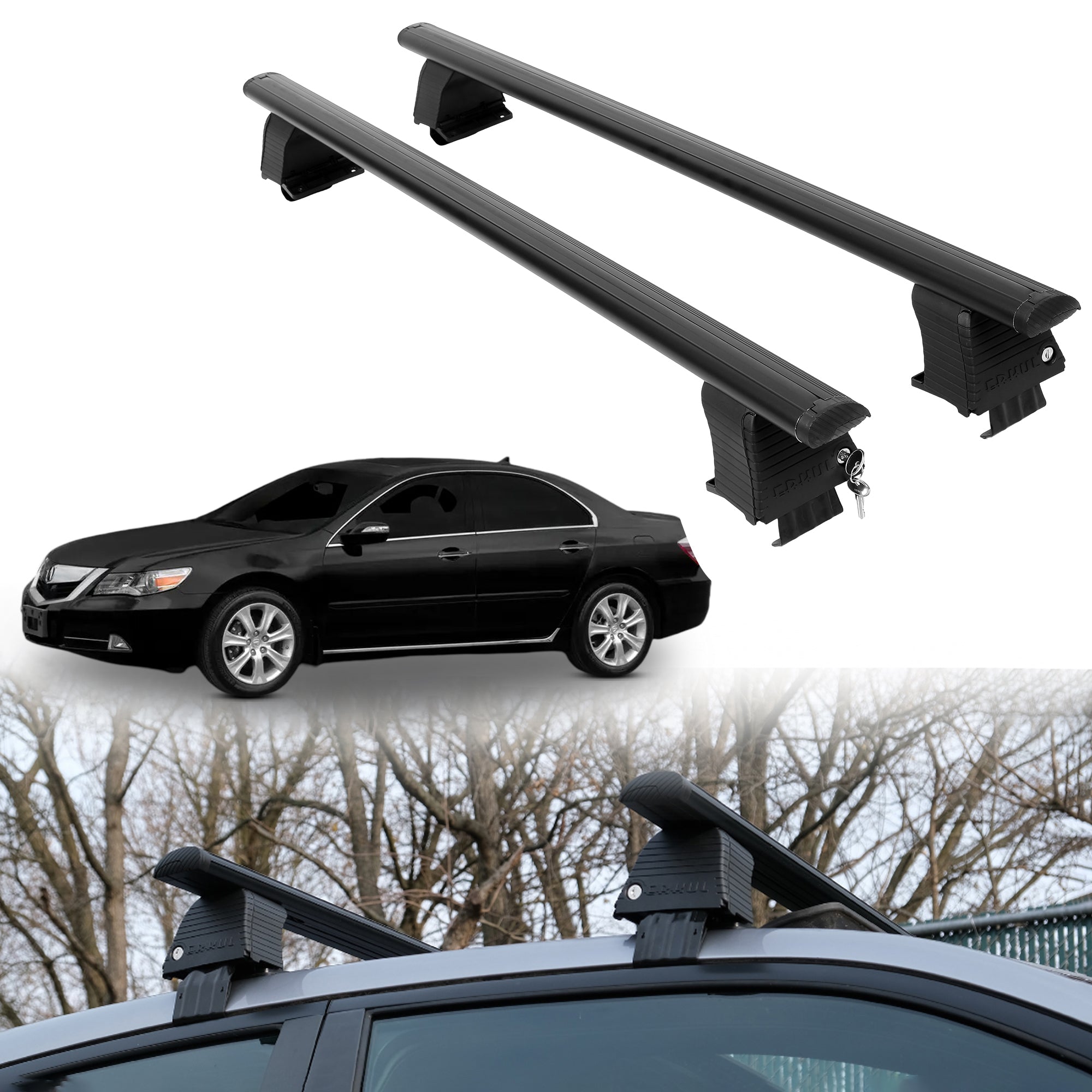 Roof Rack Crossbars for Acura RL 2005-2012 Fits Naked Roof - Black