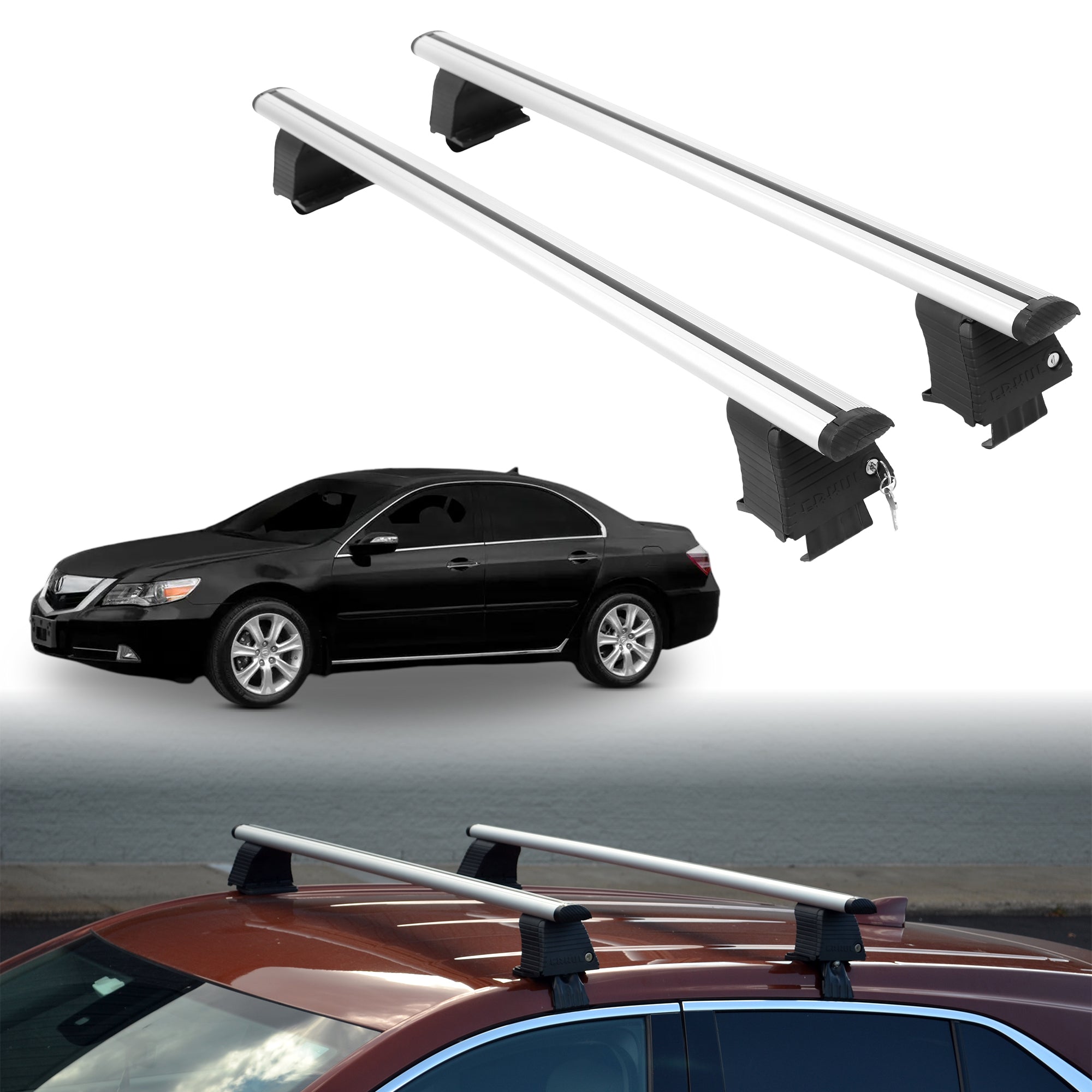 Roof Rack Crossbars for Acura RL 2005-2012 Fits Naked Roof - Silver