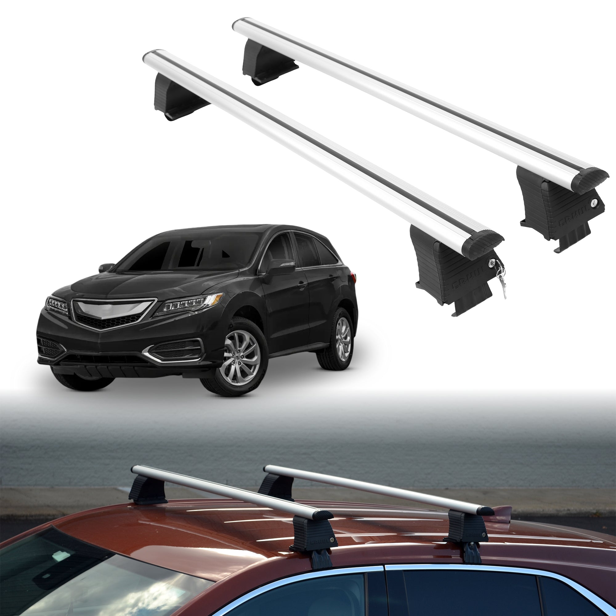 Roof Rack Crossbars for Acura RDX 2013-2018 Fits Naked Roof - Silver