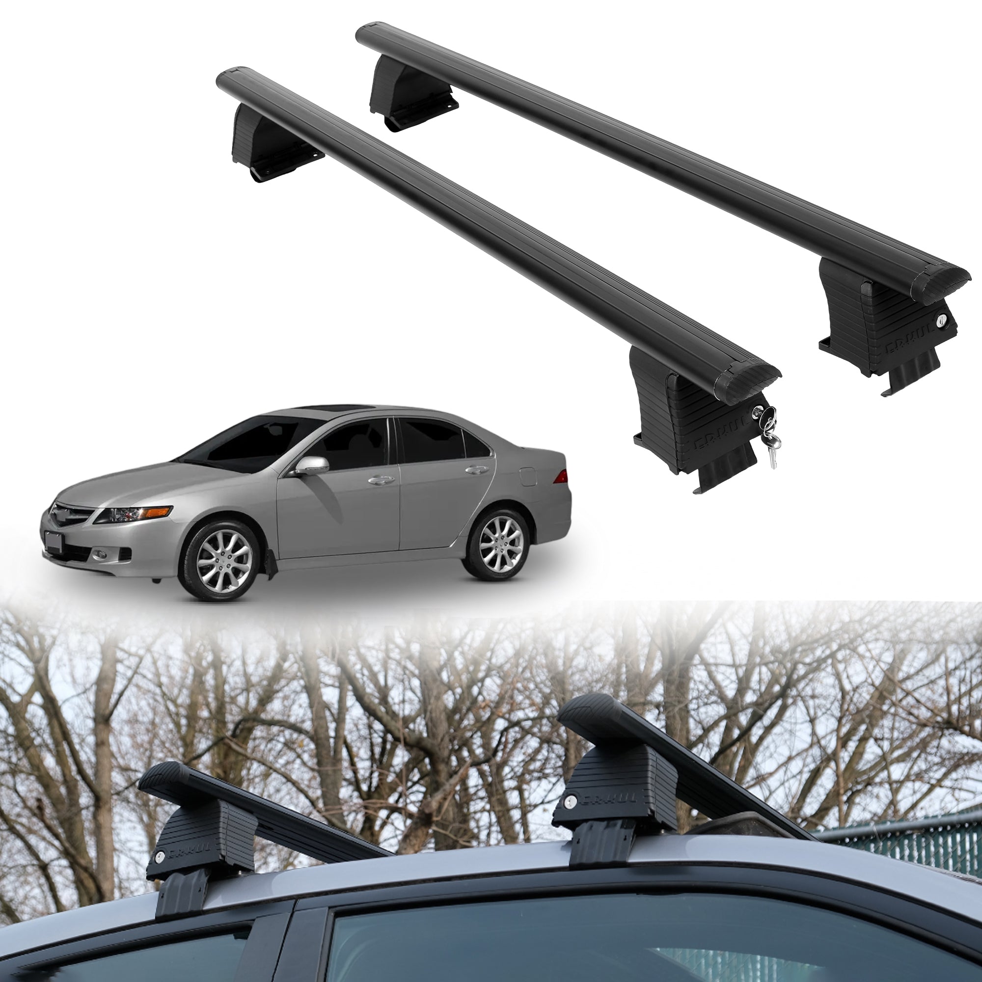 Roof Rack Crossbars for Acura TSX 2004-2008 Fits Naked Roof - Black