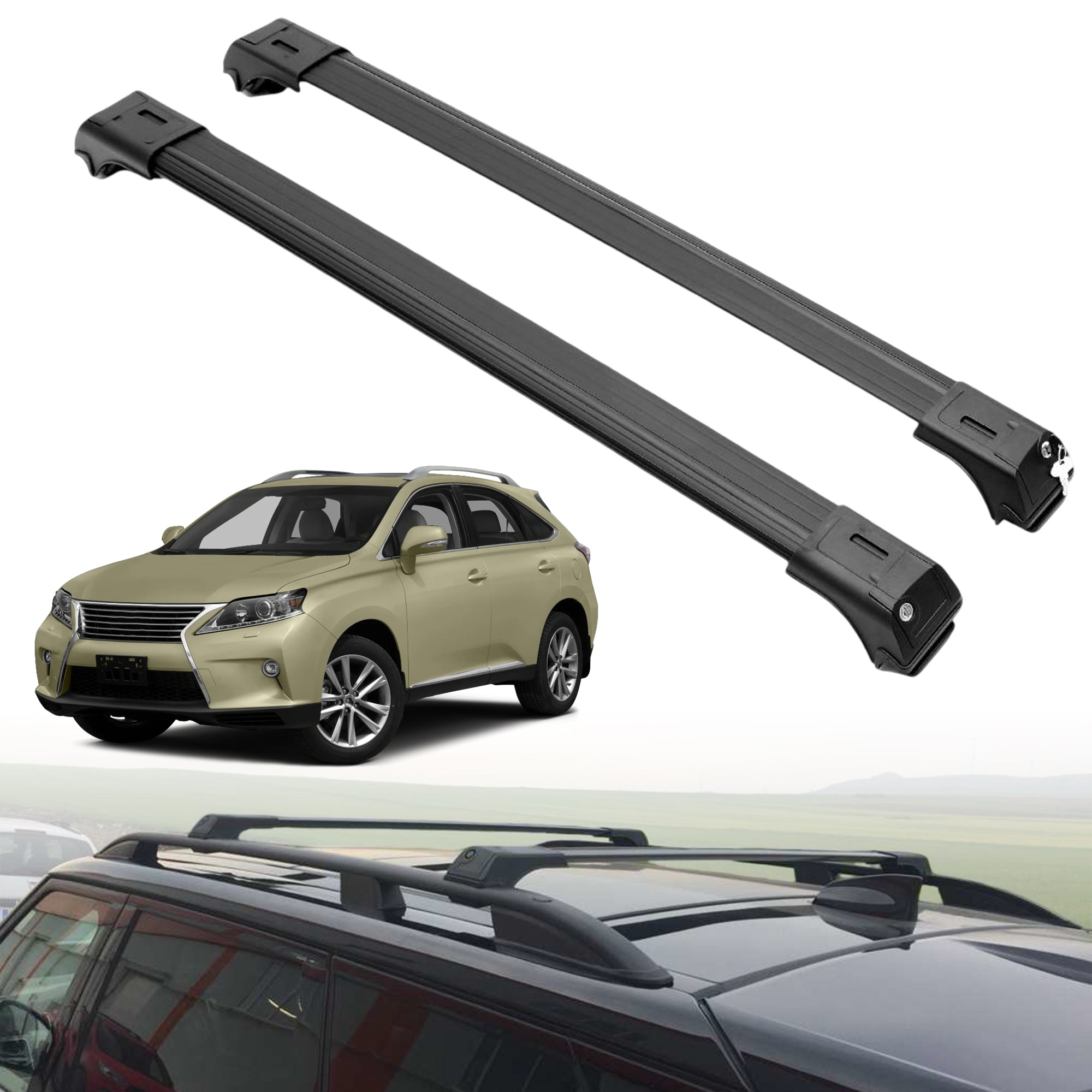 Roof Rack Crossbars for Lexus RX350 2010-2015 Fits Raised Rails - Black