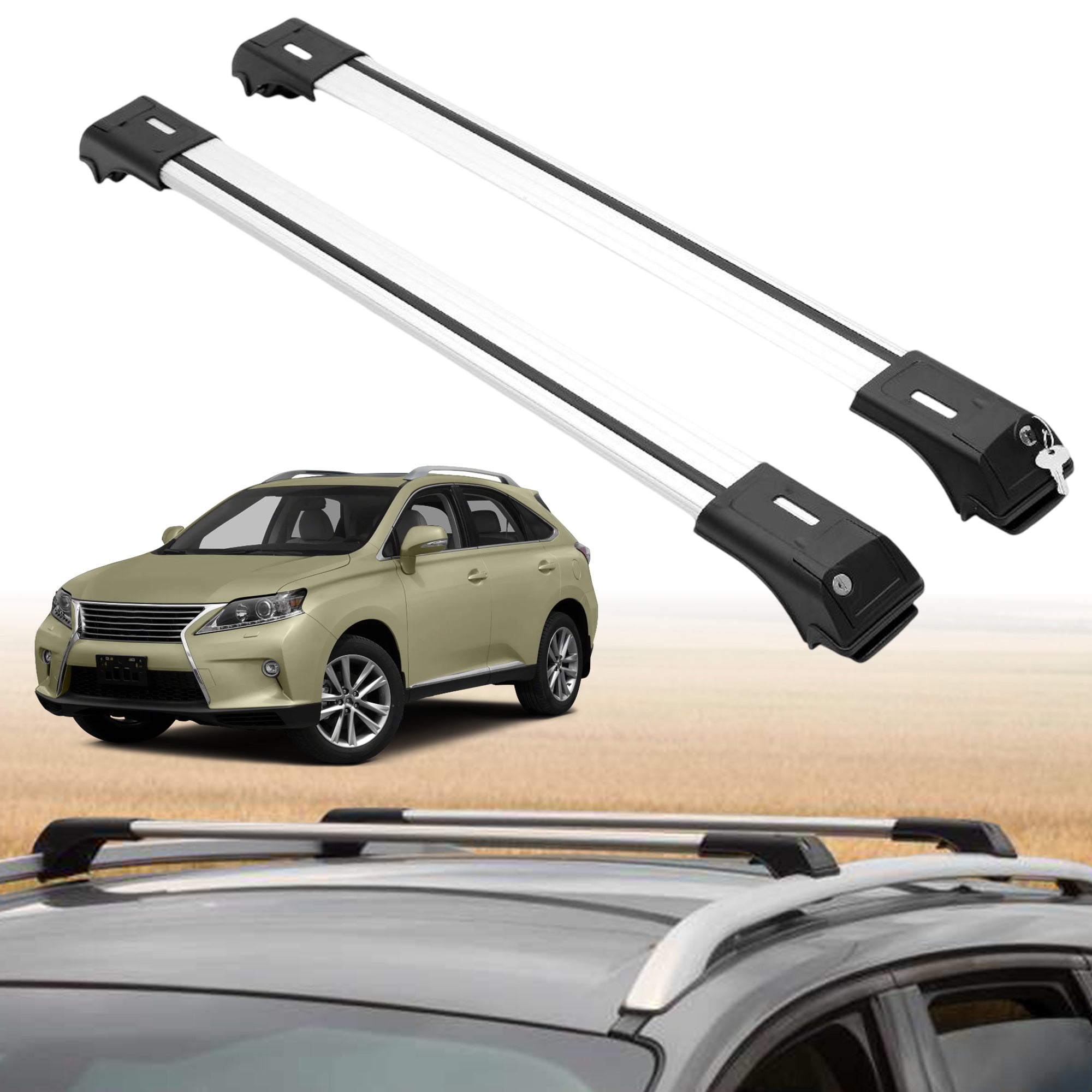 Roof Rack Crossbars for Lexus RX350 2010-2015 Fits Raised Rails - Silver
