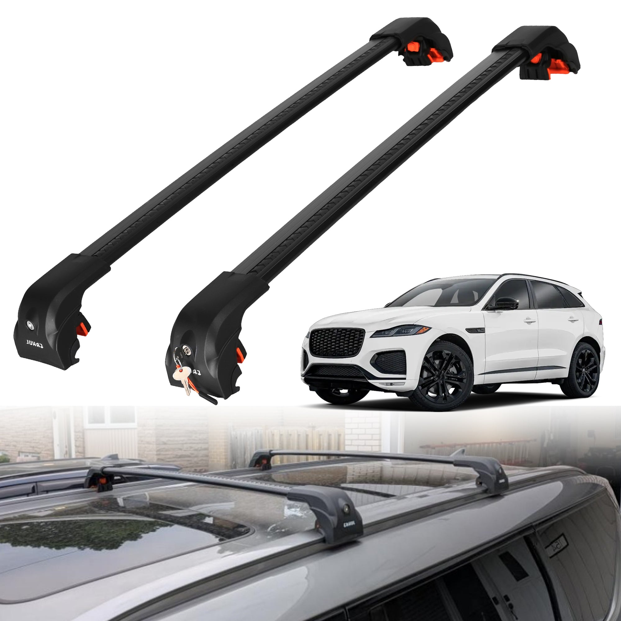 220 lbs Roof Rack Crossbars for Jaguar F-Pace 2017-2026 - Black