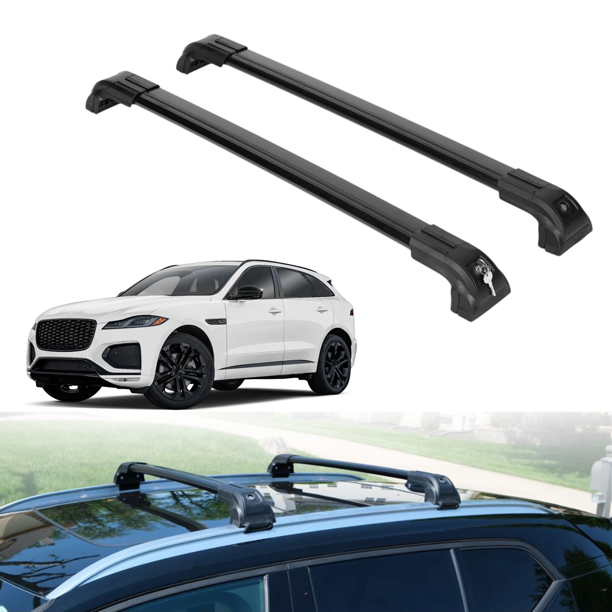 220 lbs Roof Rack Crossbars for Jaguar F-Pace 2017-2026 - Black