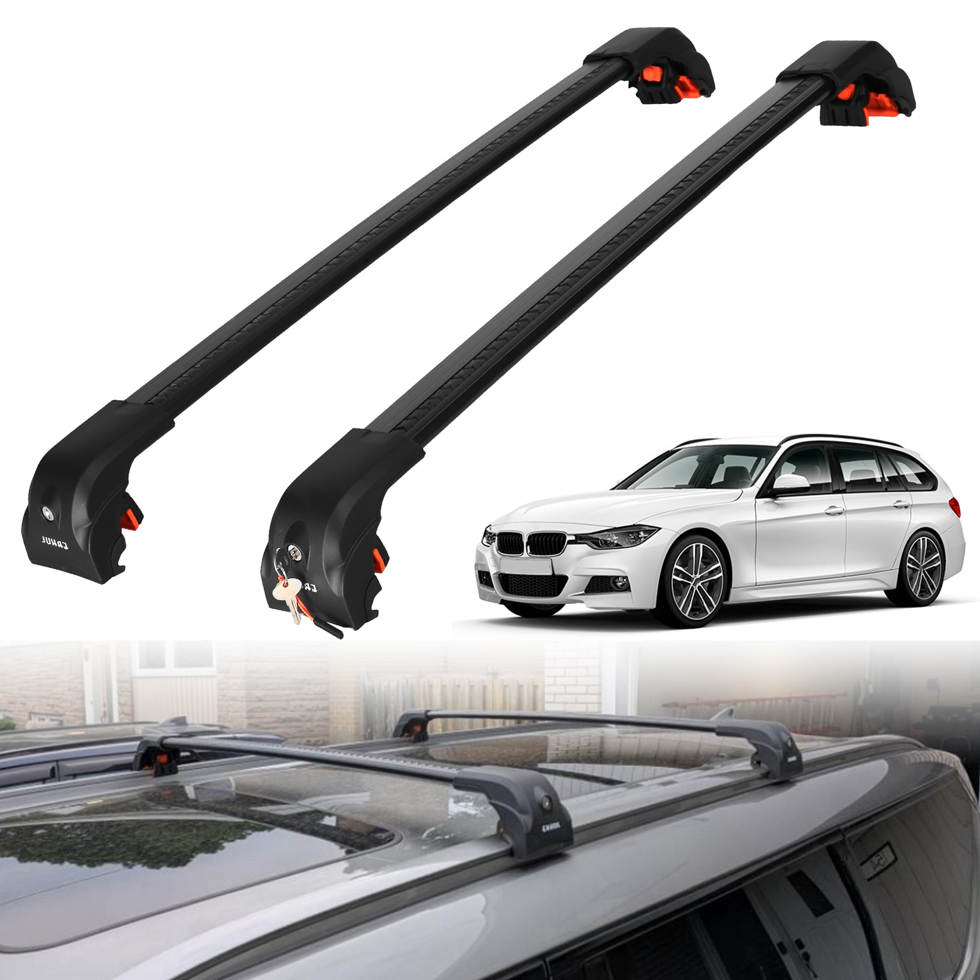 220 lbs Roof Rack Crossbars for BMW 3 Series Touring 2012-2019 - Black