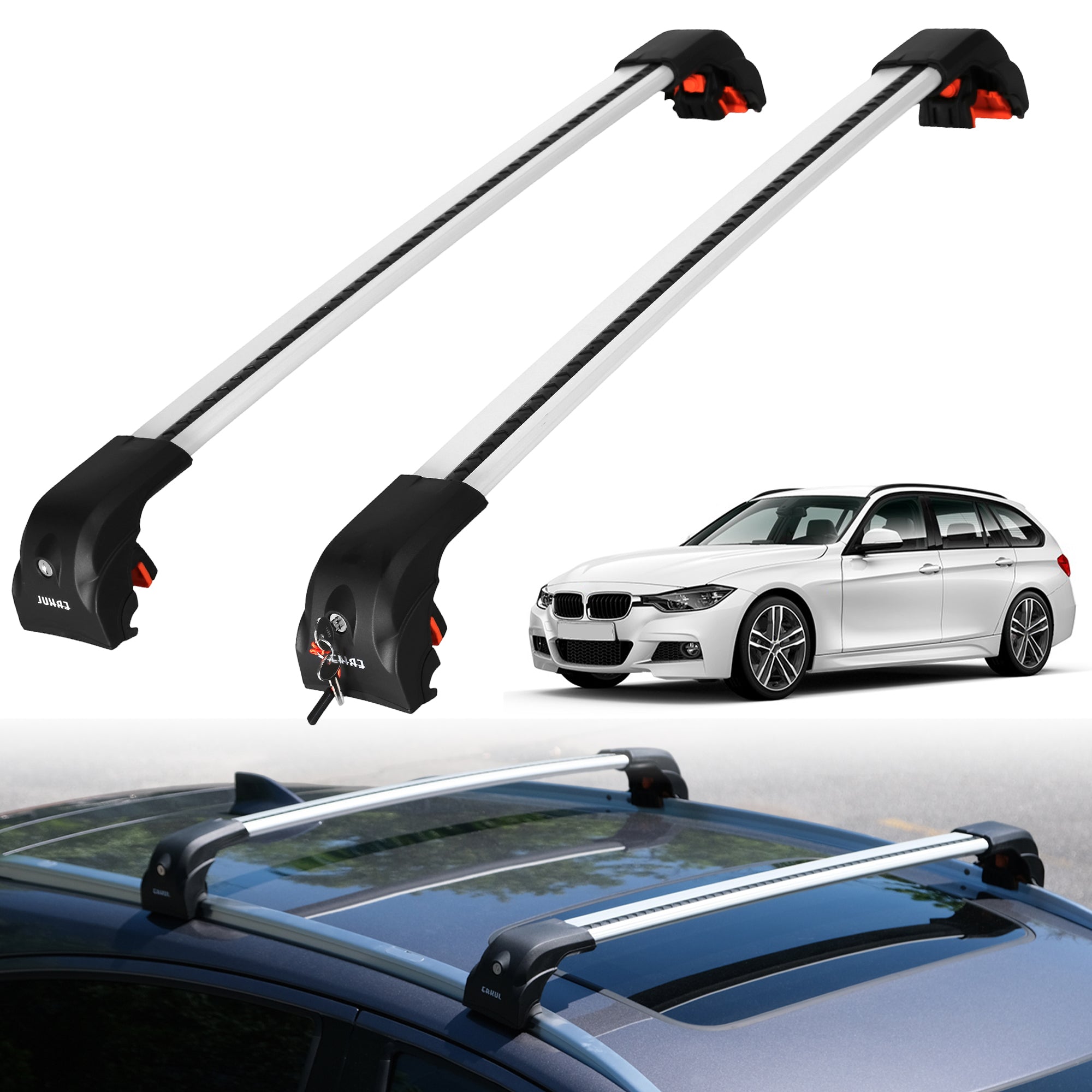 220 lbs Roof Rack Crossbars for BMW 3 Series Touring 2012-2019 - Silver
