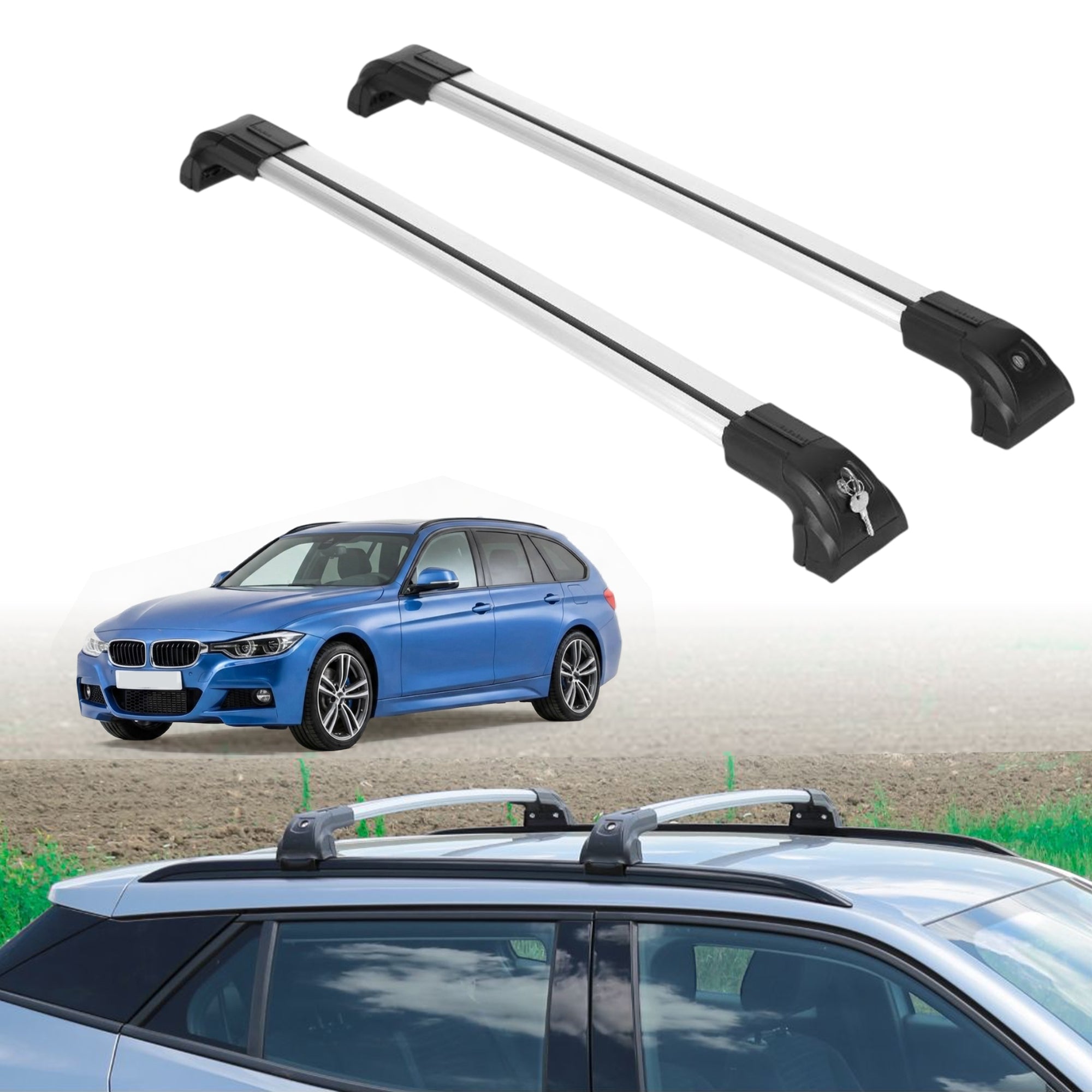 220 lbs Roof Rack Crossbars for BMW 3 Series Touring 2012-2019 - Silver