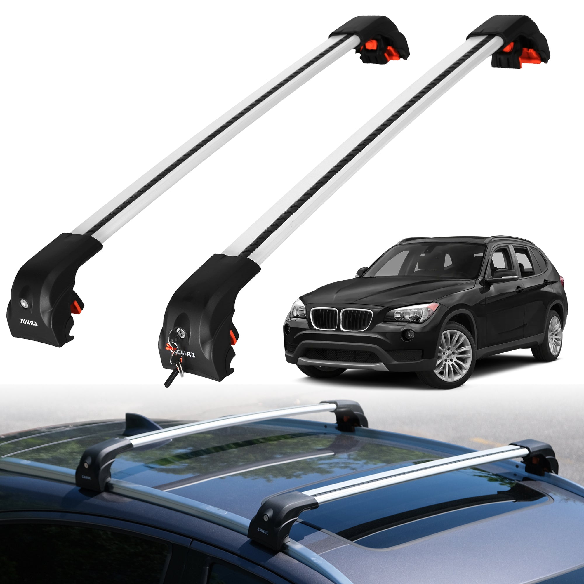 220 lbs Roof Rack Crossbars for BMW X1 2013-2015 Fits Flush Rails - Silver