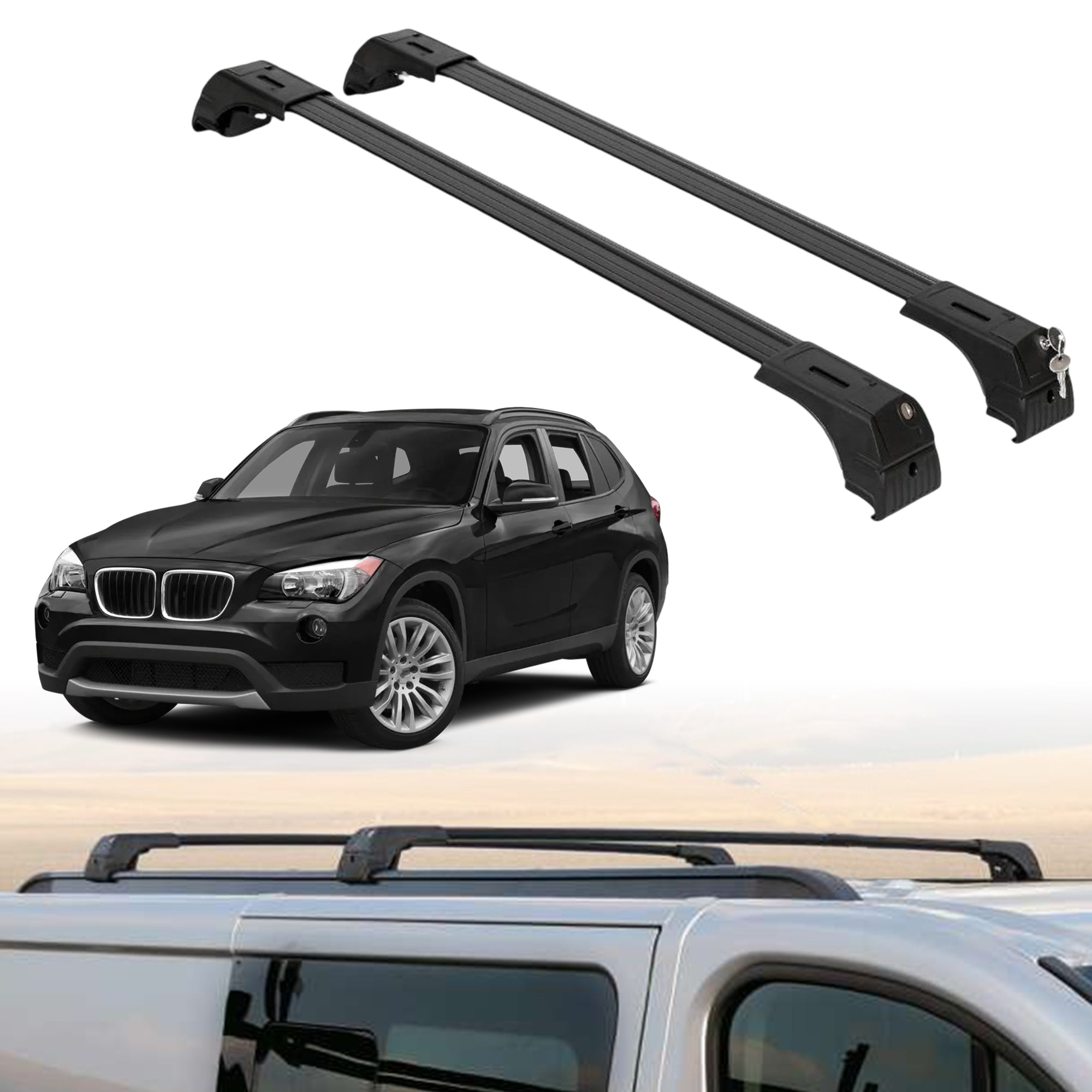 Roof Rack Crossbars for BMW X1 2013-2015 Fits Flush Rails - Black