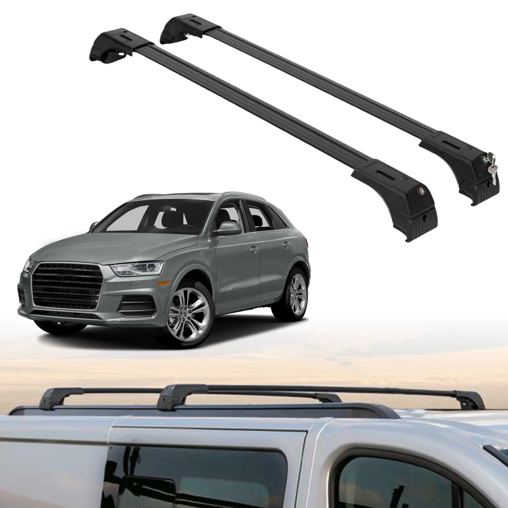 Roof Rack Crossbars for Audi Q3 2015-2018 Fits Flush Rails - Black