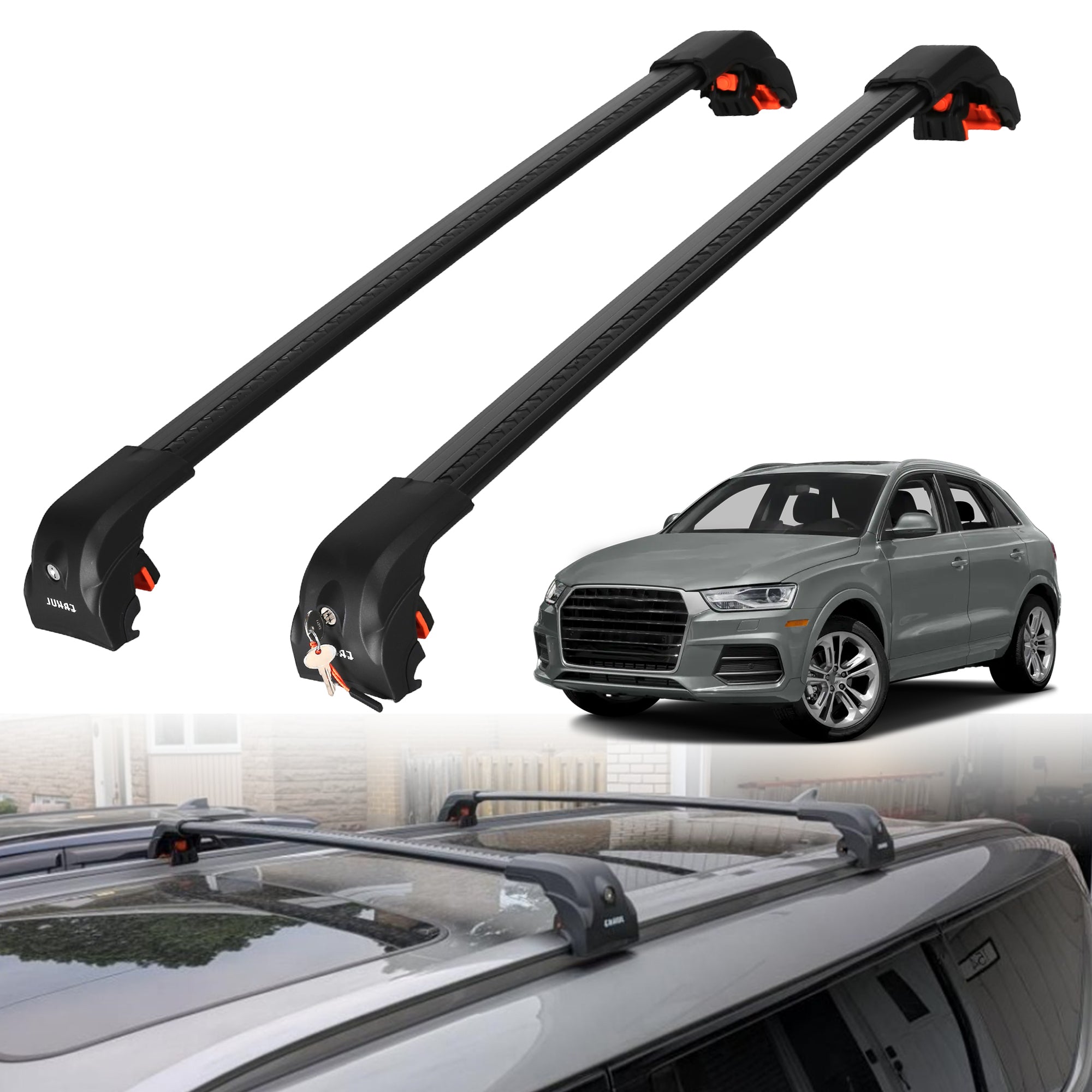 220 lbs Roof Rack Crossbars for Audi Q3 2015-2018 Fits Flush Rails - Black