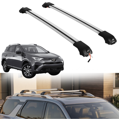 Roof Rack Crossbars for Toyota RAV4 2013-2018 Fits Raised Rails - Silver