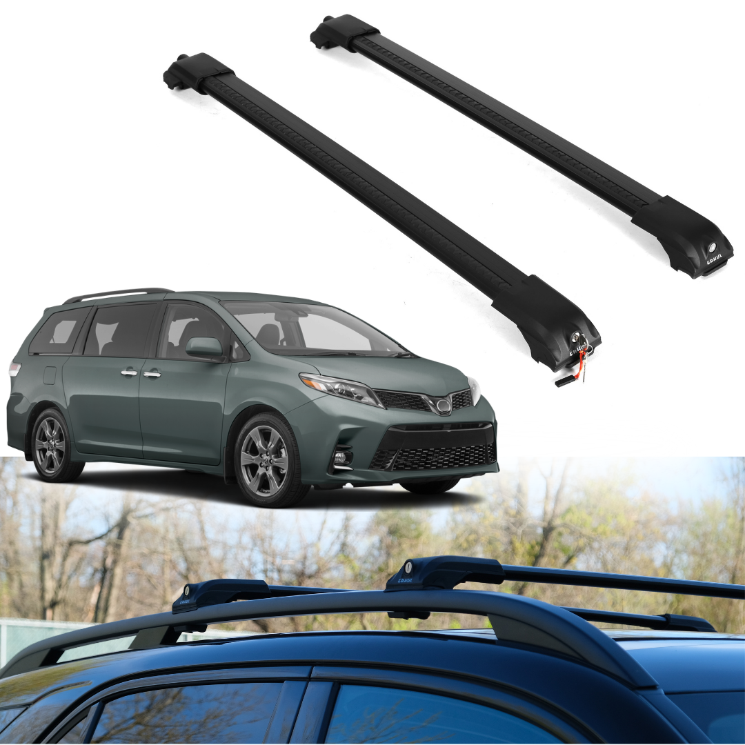 Roof Rack Crossbars for Toyota Sienna 2011-2020 Fits Raised Rails - Black