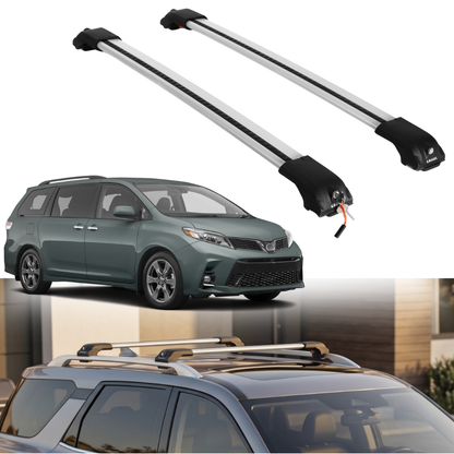 Roof Rack Crossbars for Toyota Sienna 2011-2020 Fits Raised Rails - Silver