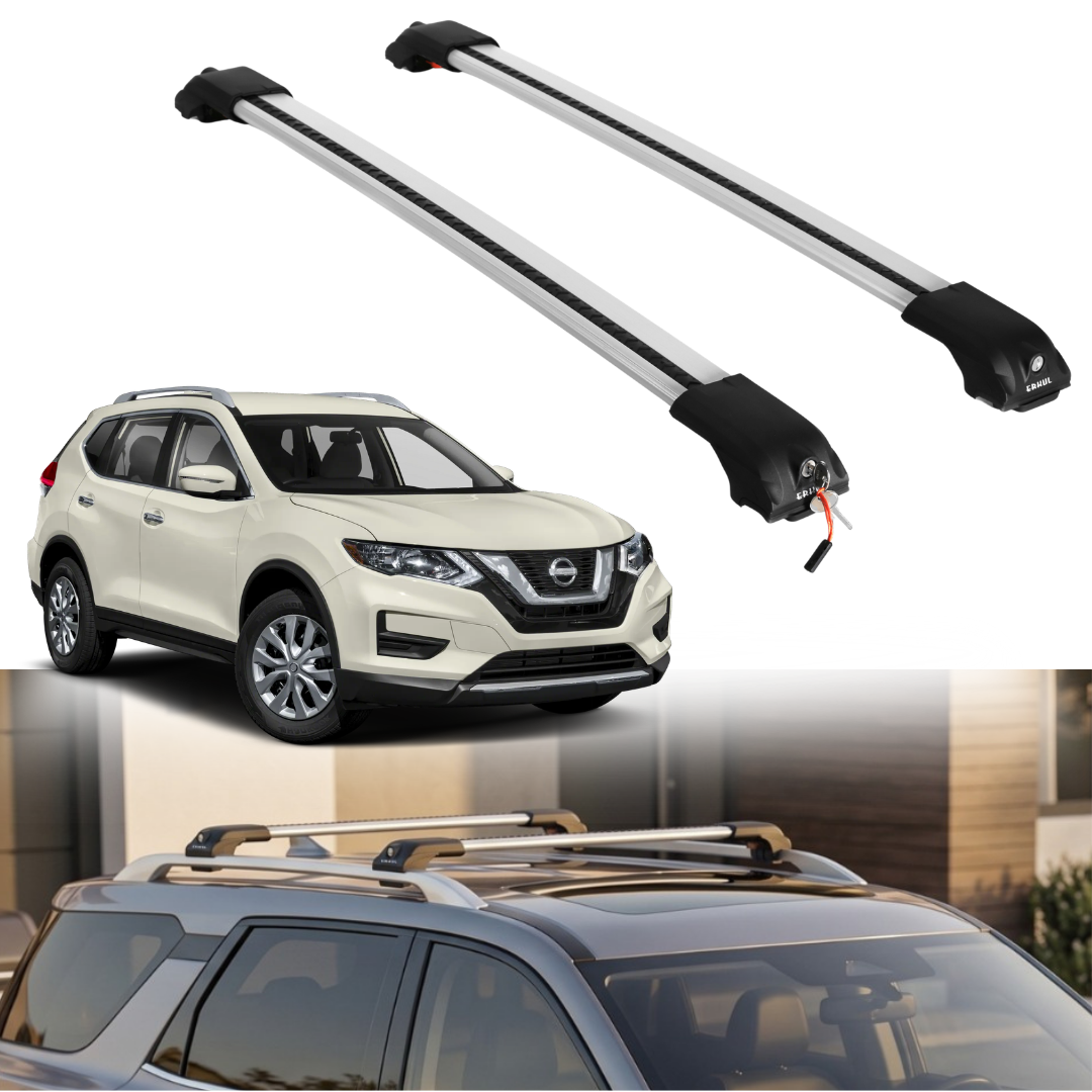 Roof Rack Crossbars for Nissan Rogue 2014-2020 Fits Raised Rails - Silver