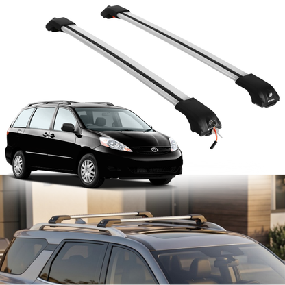 Roof Rack Crossbars for Toyota Sienna 2004-2010 Fits Raised Rails - Silver