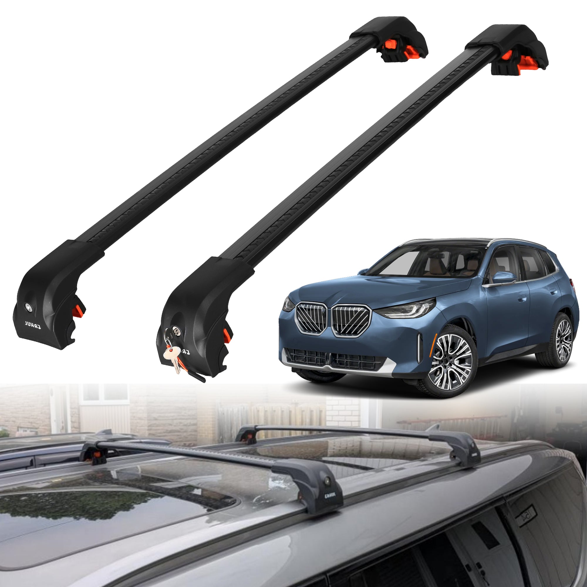 220 lbs Roof Rack Crossbars for BMW X3 2025-2026 Fits Flush Rails - Black