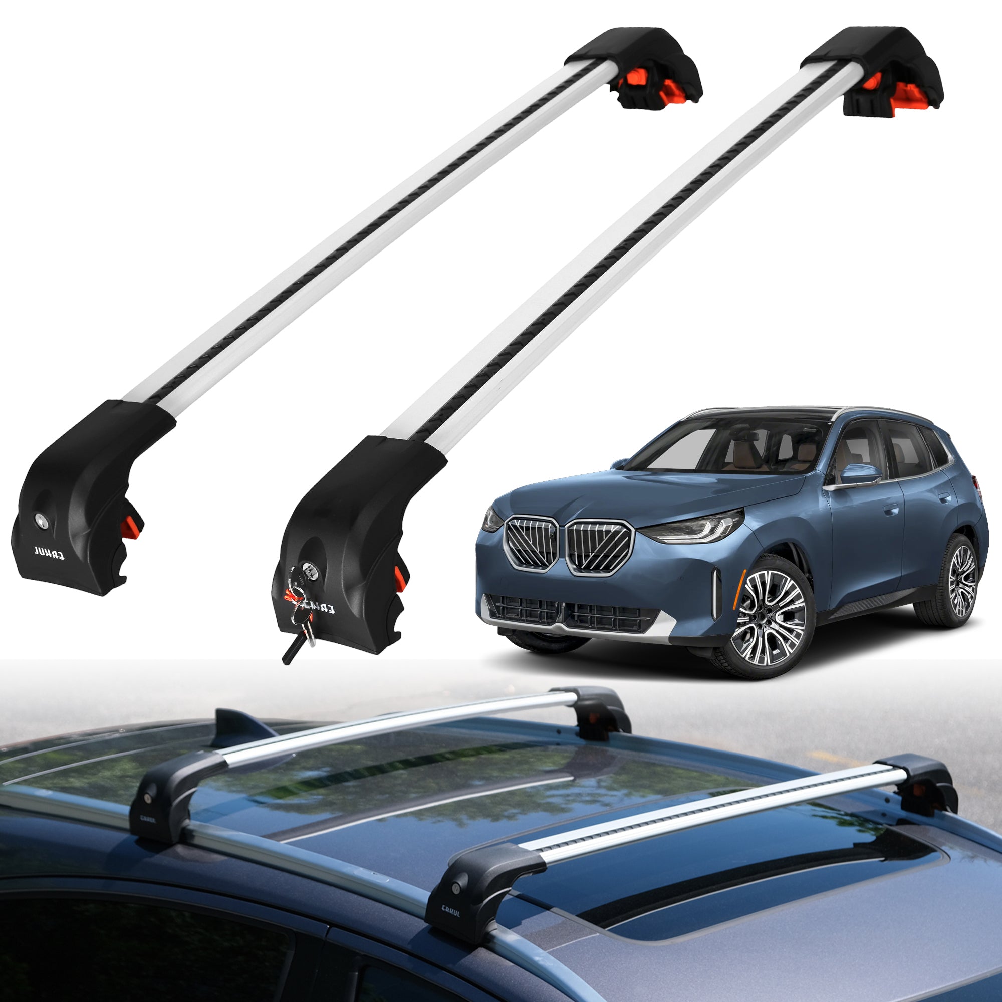 220 lbs Roof Rack Crossbars for BMW X3 2025-2026 Fits Flush Rails - Silver
