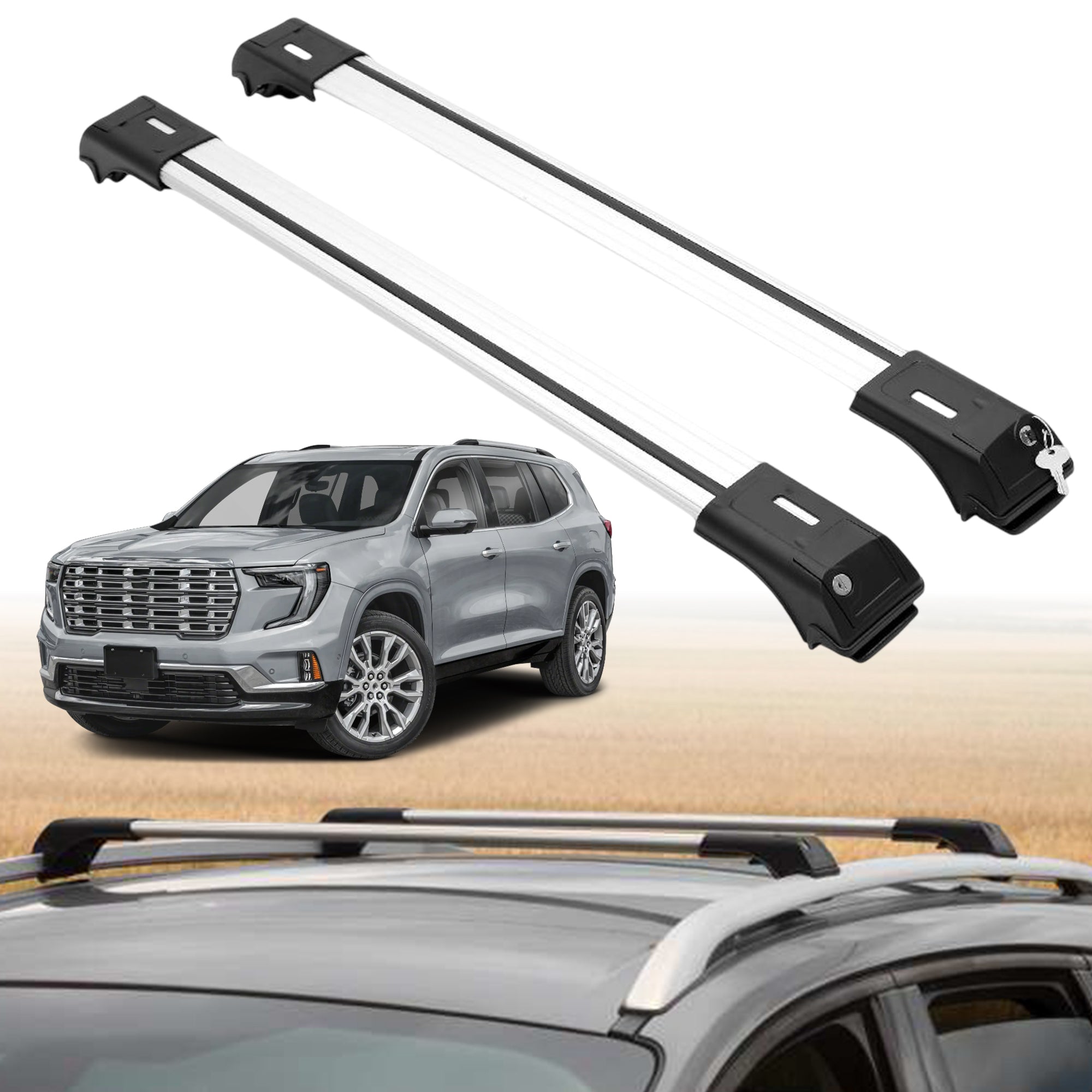 Roof Rack Crossbars for GMC Acadia 2024-2026 Fits Raised Rails - Silver