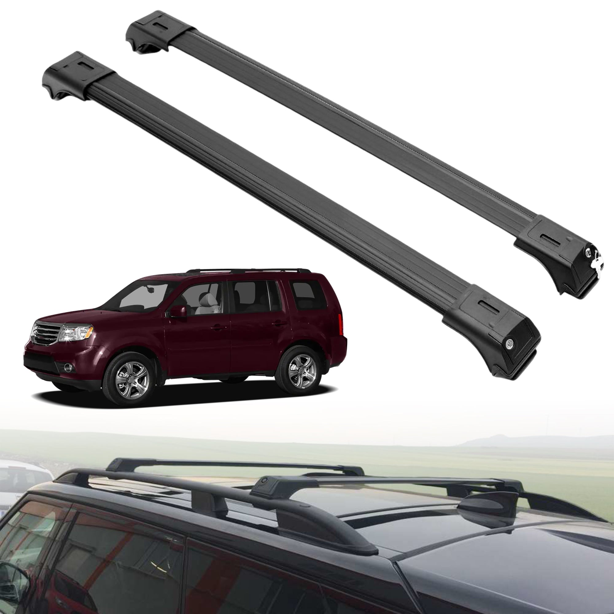 Roof Rack Crossbars for Honda Pilot 2009-2015 Fits Raised Rails - Black