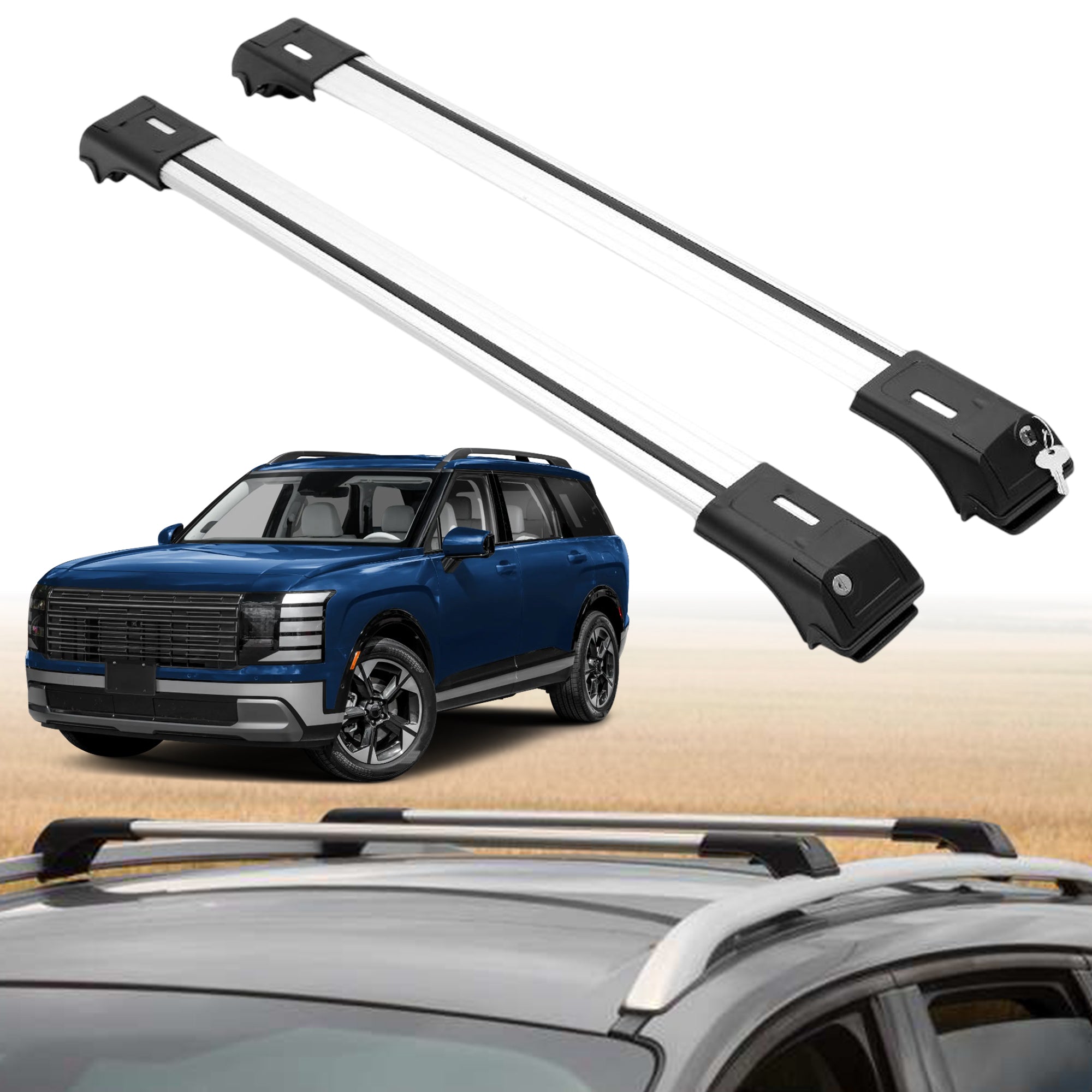 Roof Rack Crossbars for Hyundai Palisade 2026 Fits Raised Rails - Silver