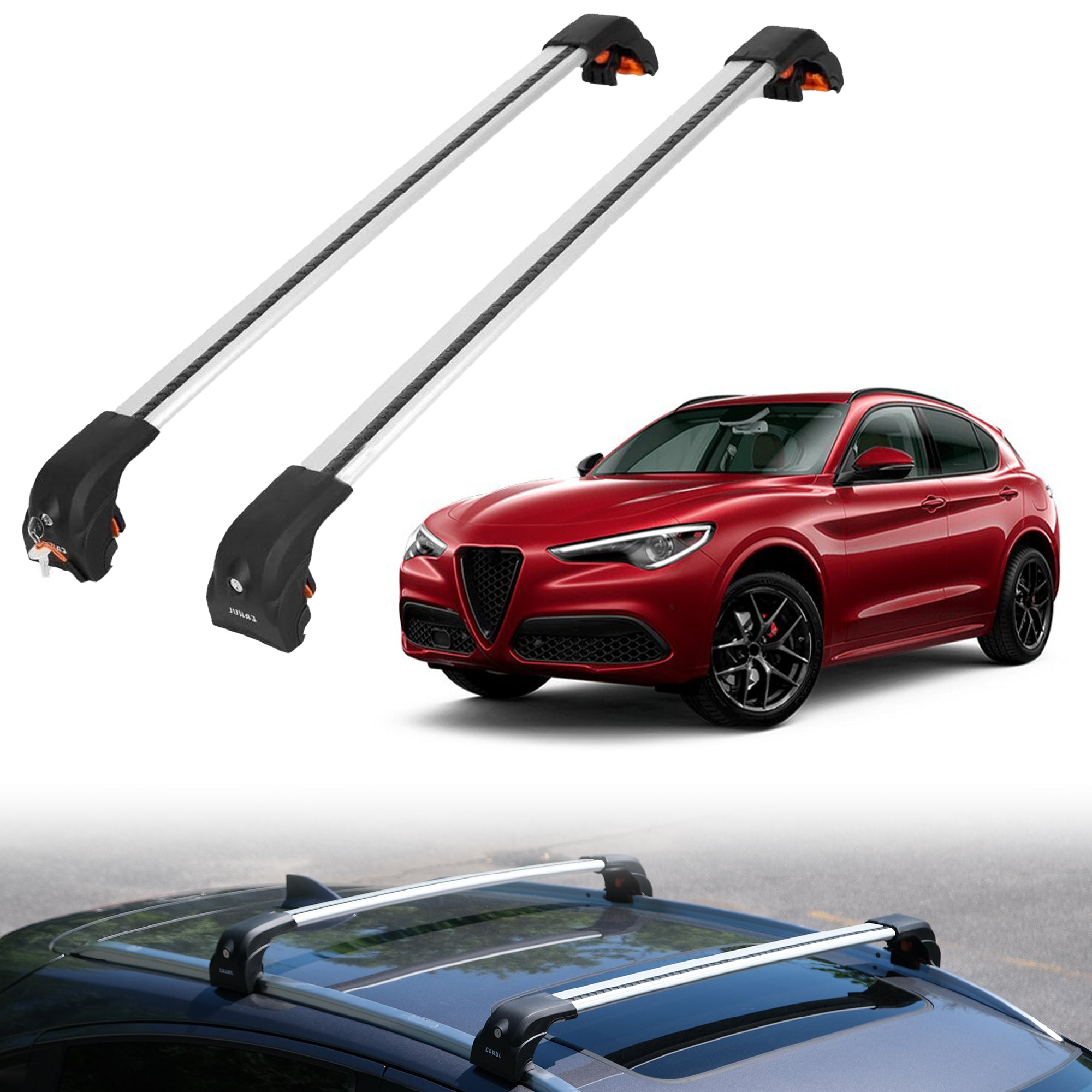 Heavy Duty 220 LBS Roof Rack Cross Bars for Alfa Romeo Stelvio 2018-2026 - Black