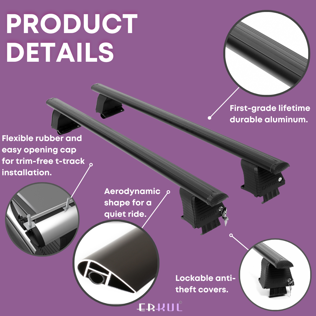 ERKUL Roof Rack Crossbars Fits Lexus RZ 2023-2025 Naked Roof Aluminum Black