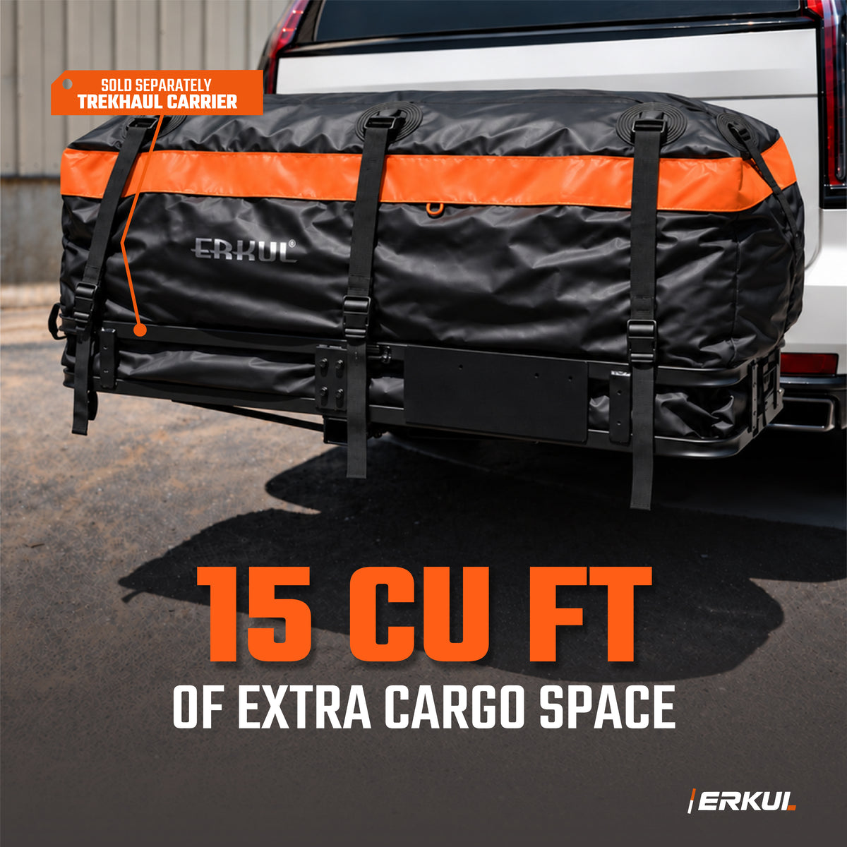 ERKUL TrekHaul 15 Cu Ft Hitch Cargo Bag, Weather-Shield PVC, 6 Straps
