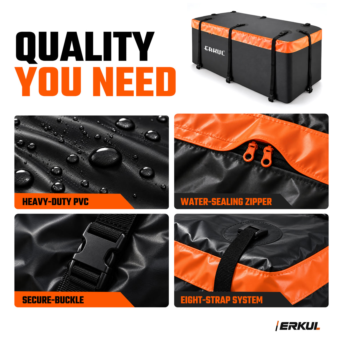 ERKUL TrekHaul 15 Cu Ft Hitch Cargo Bag, Weather-Shield PVC, 6 Straps
