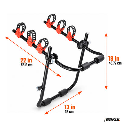 ERKUL EasyRide 3-Bike Trunk Rack for Sedan Hatchback SUV, Tool-Free Mount