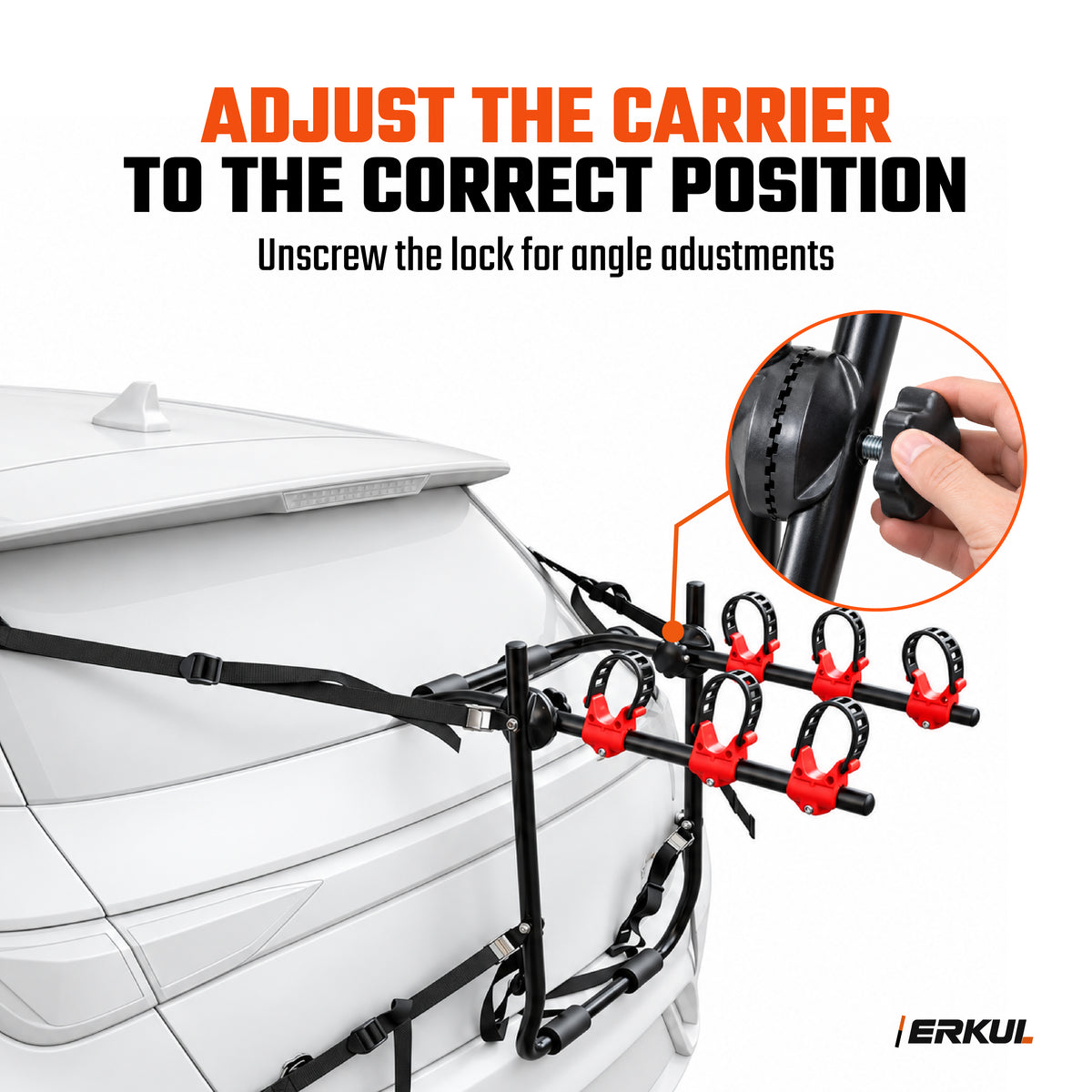 ERKUL EasyRide 3-Bike Trunk Rack for Sedan Hatchback SUV, Tool-Free Mount