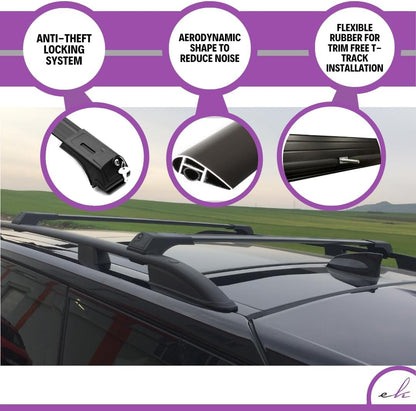 ERKUL Set of Roof Side Rails Rack & Cross Bars for Range Rover Sport 05-13 Black